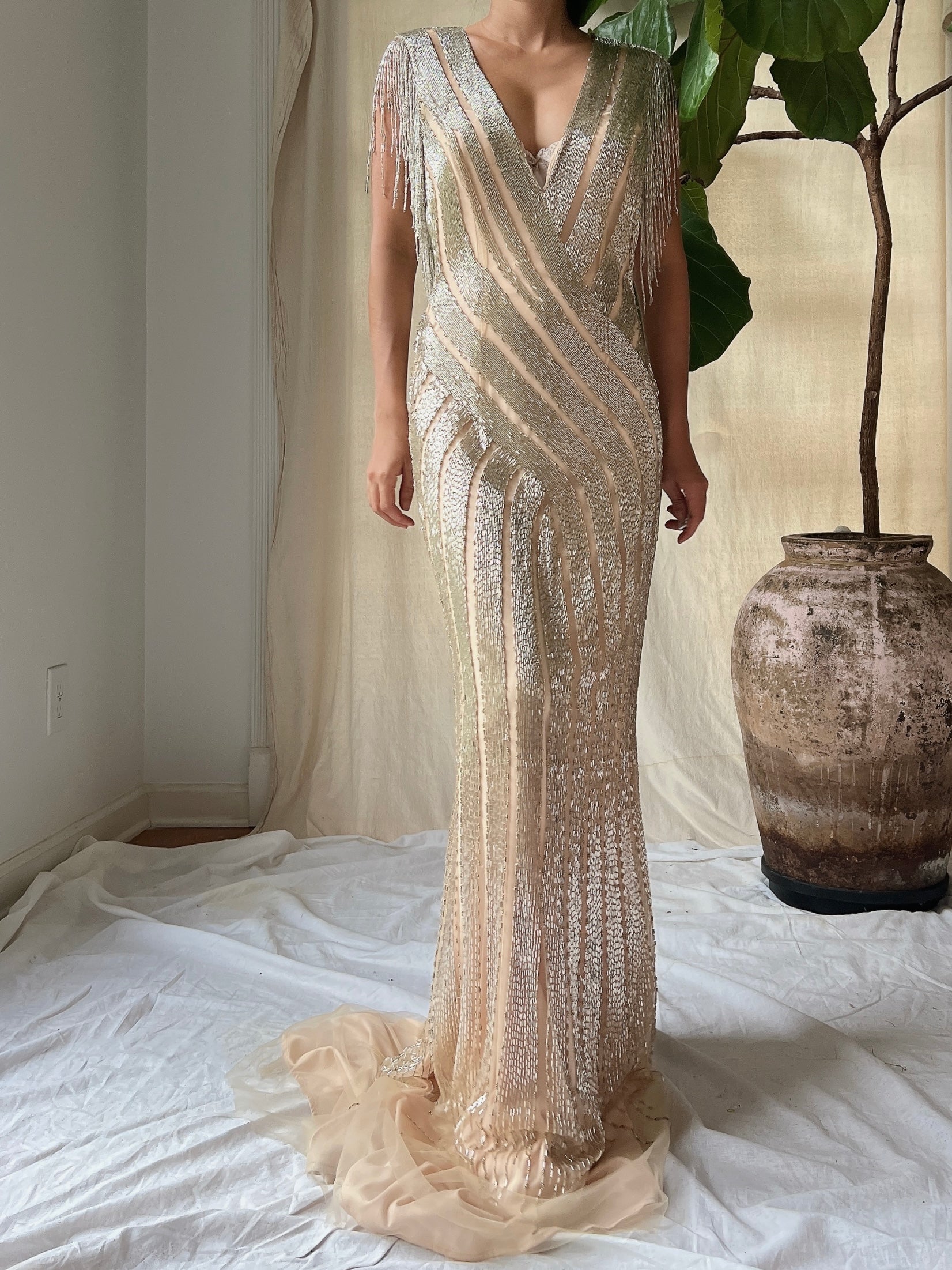 Vintage Beaded Gold/Nude Gown - S/4 | G O S S A M E R Vintage Beaded Gold/Nude Gown - S/4 | G O S S A M E R