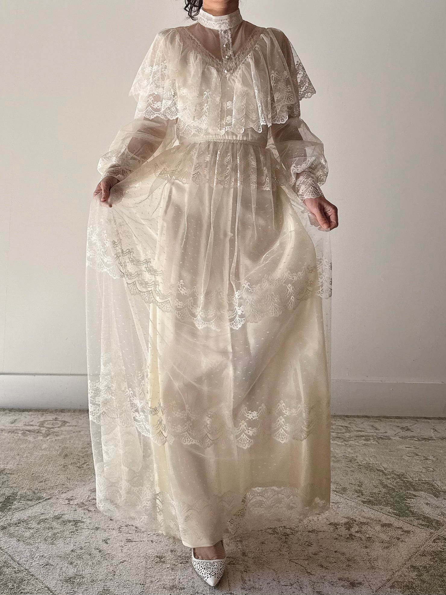 1980s Tulle Lace Dress - S