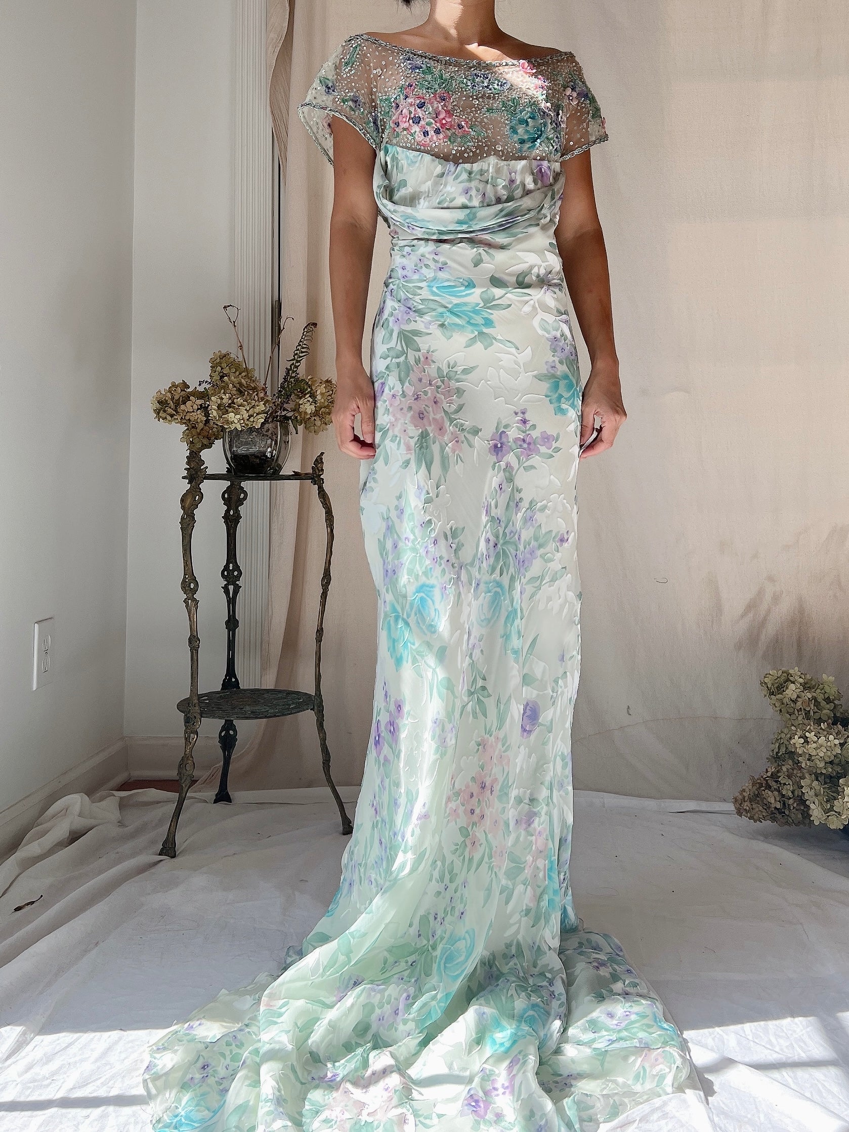 Vintage Belleville Sassoon Silk Embellished Gown - L