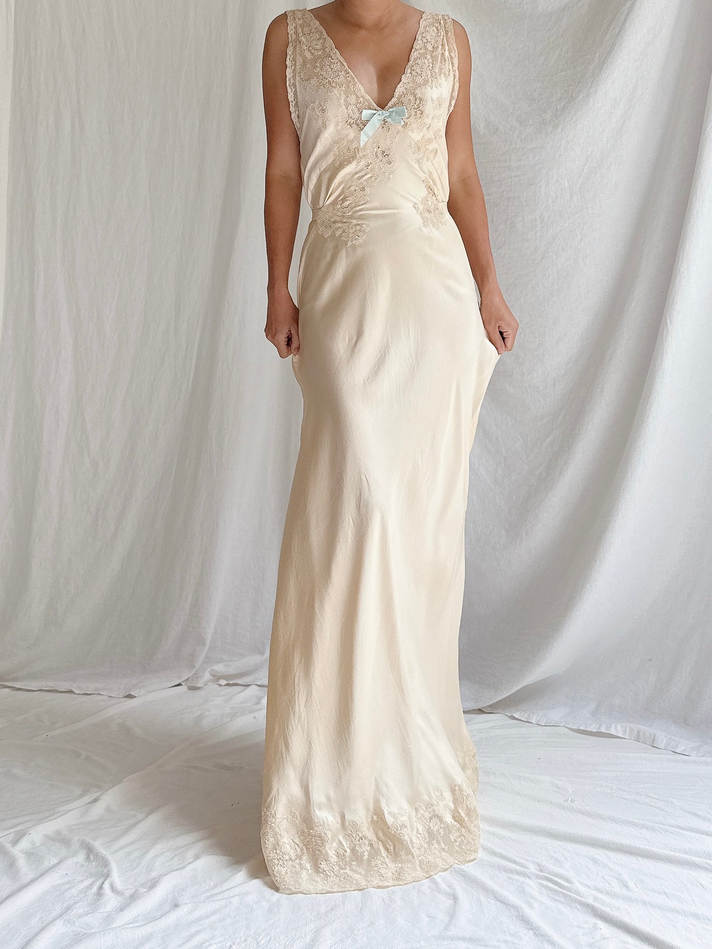 1930s Butter Silk Slip Gown - S
