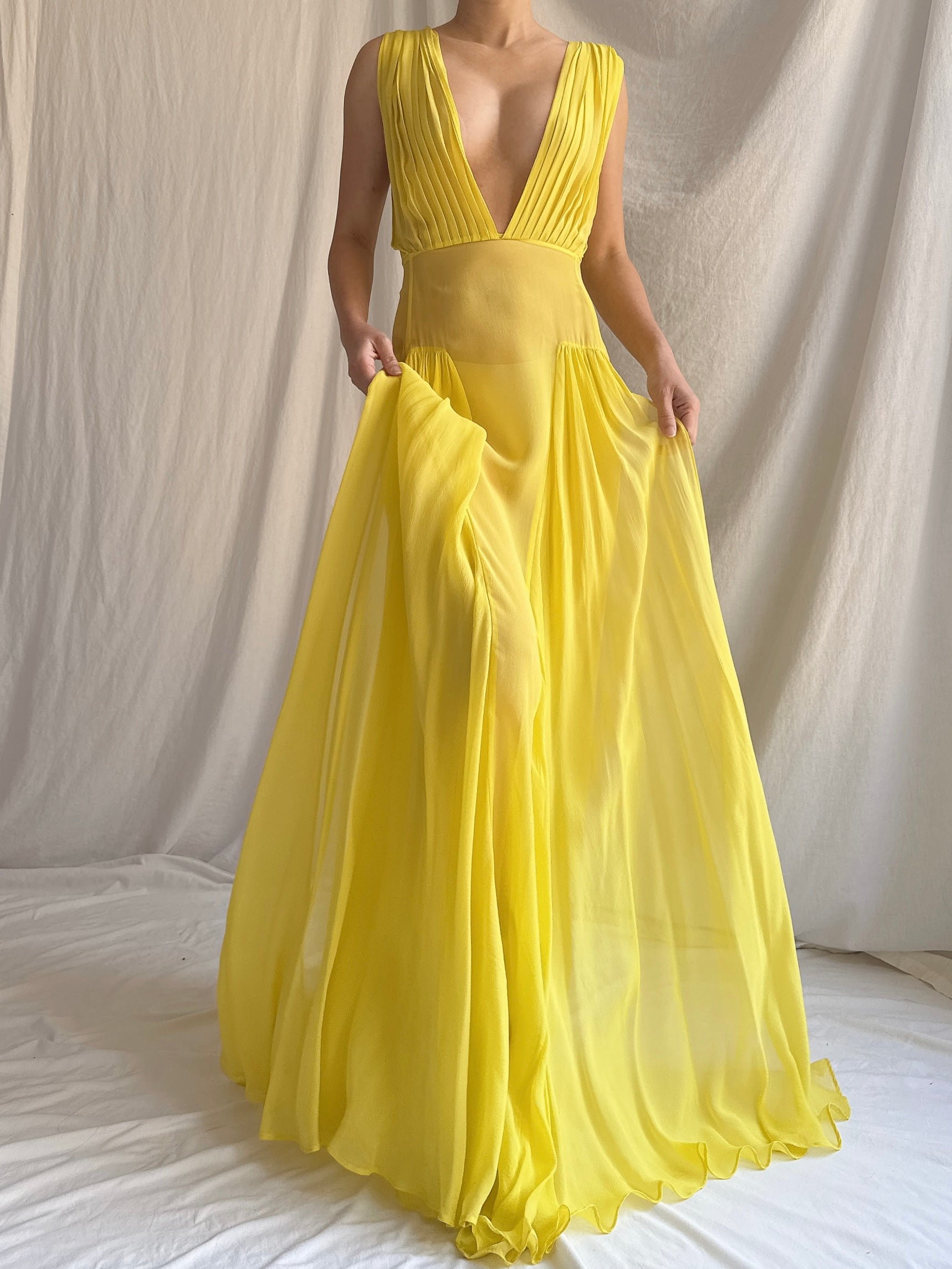 Vintage Sheer Silk Chiffon Gown - M