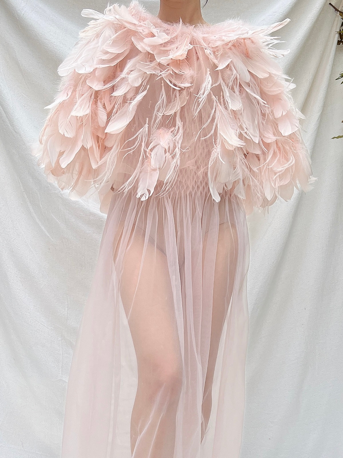 Vintage Pink Feather Cape - OSFM