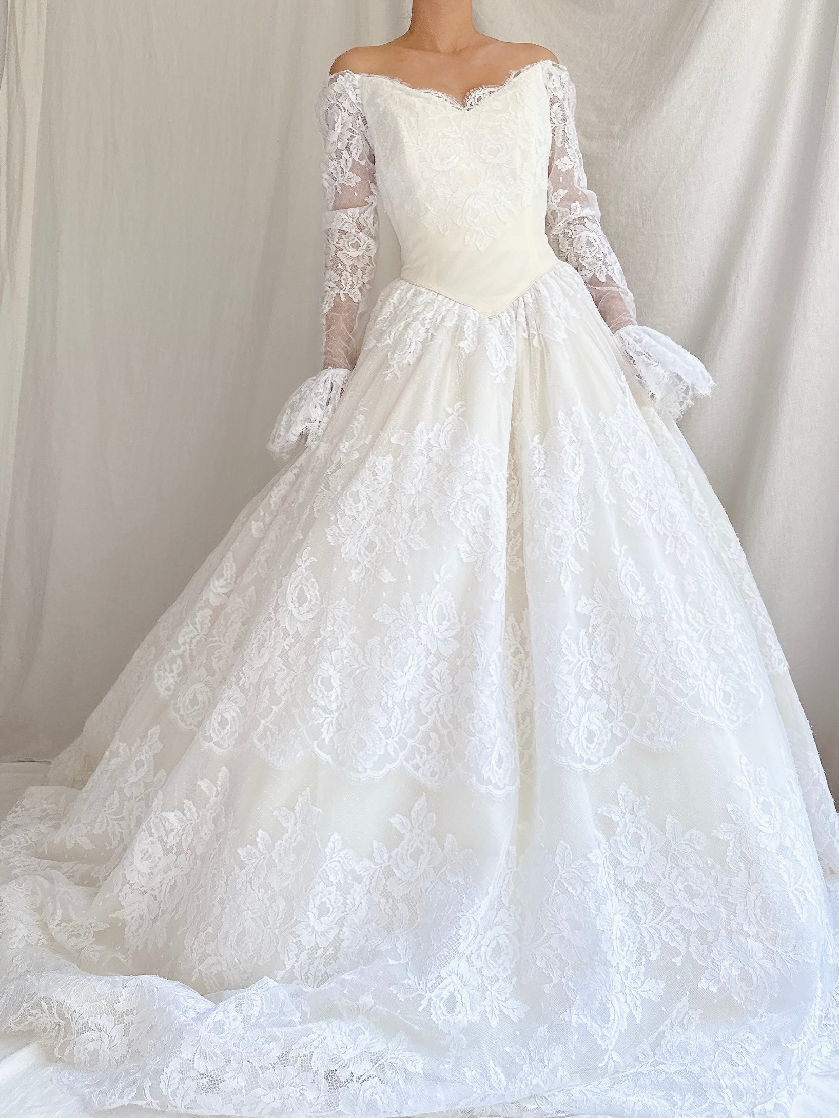 Vintage Lazaro Lace Basque Waist Gown - S
