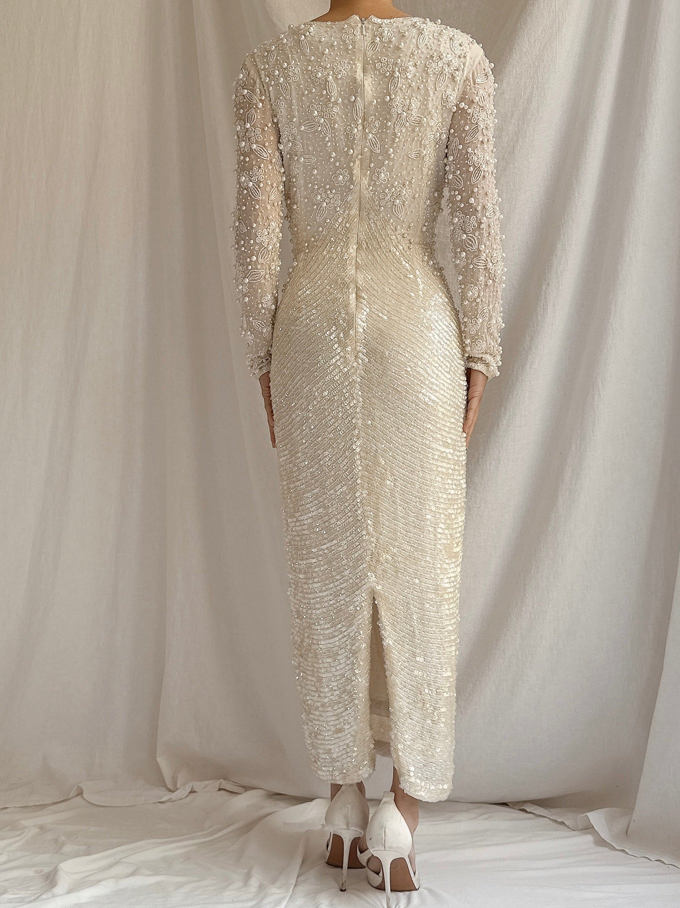 Vintage I. Magnin Silk Beaded Dress - S