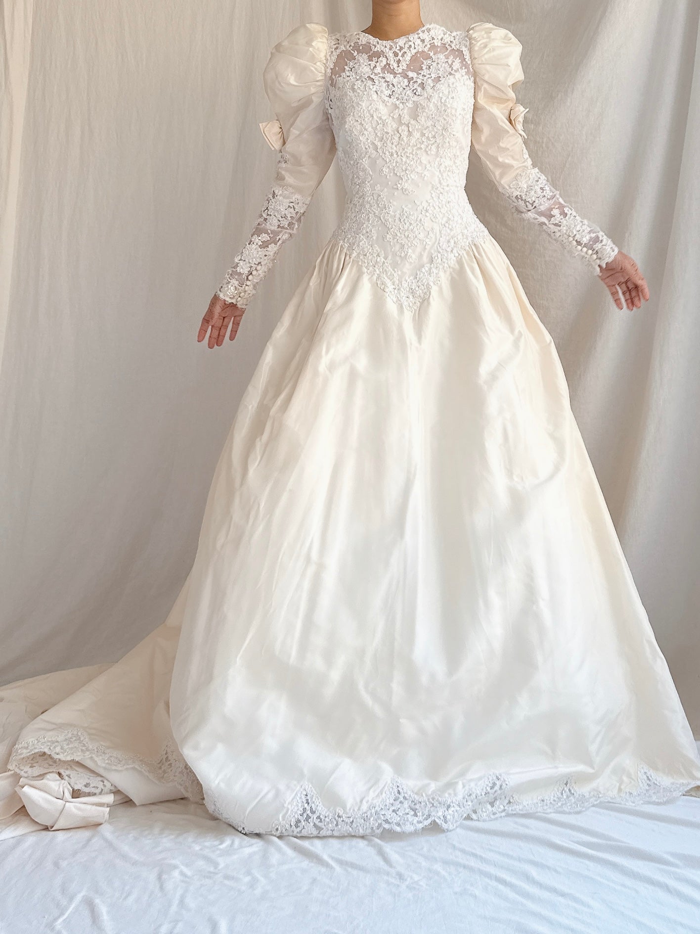 Vintage Silk Puff Sleeve Gown - S/M