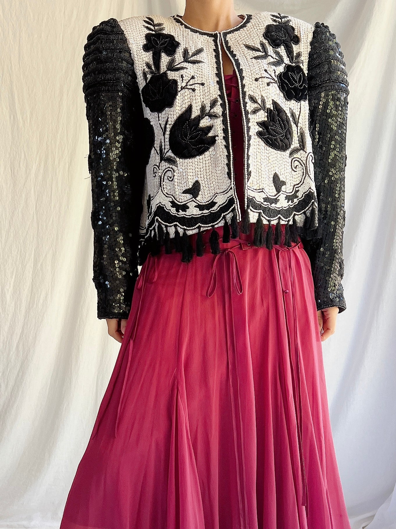 Vintage Red Silk Embroidered Jacket - M