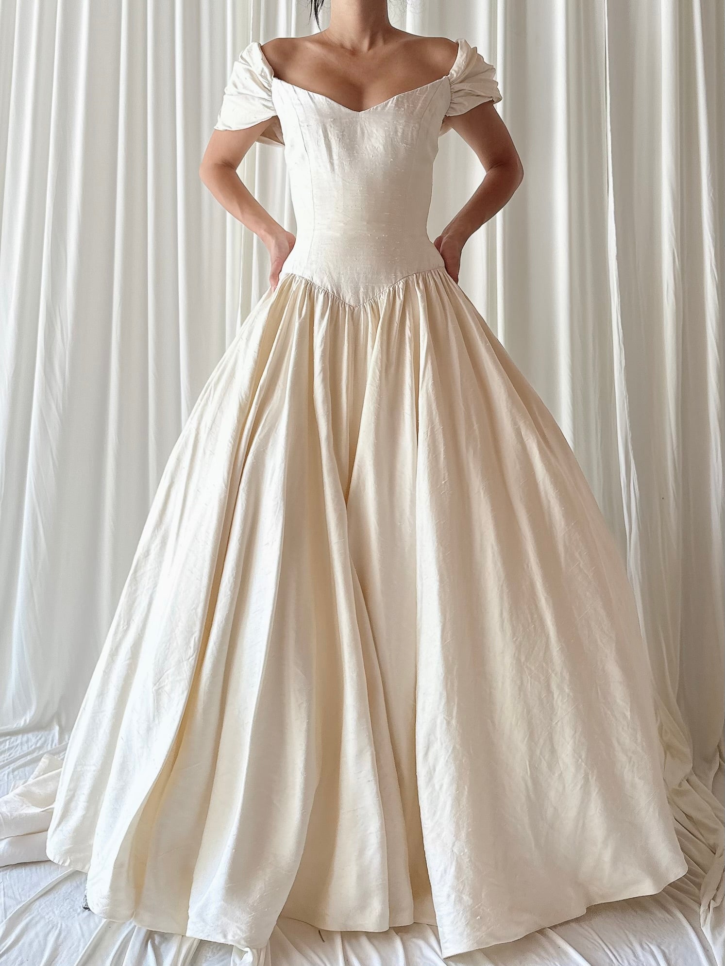 Vintage Raw Silk Basque Waist Gown - M/6