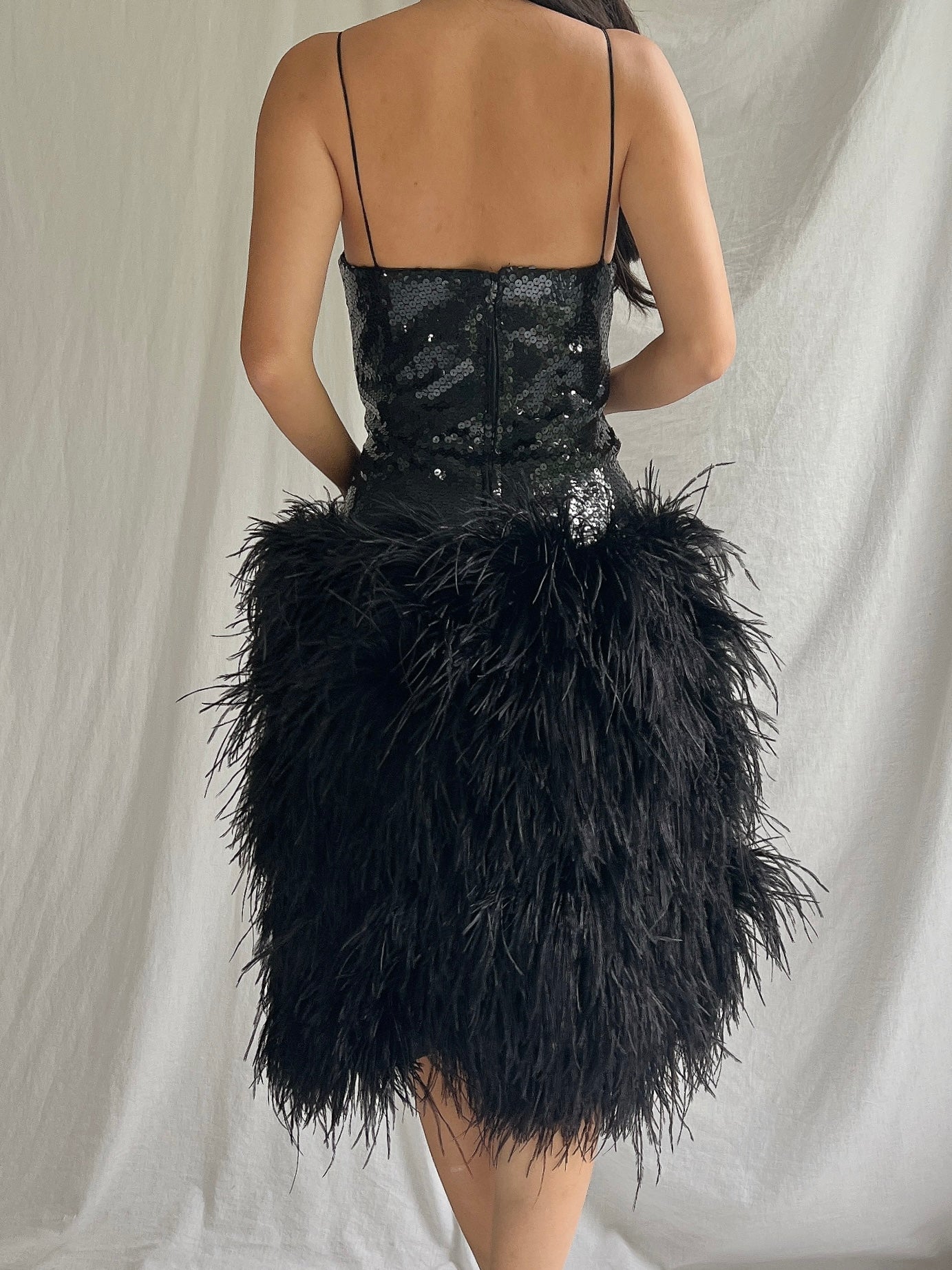 Vintage Lillie Rubin Ostrich Feather Dress - S