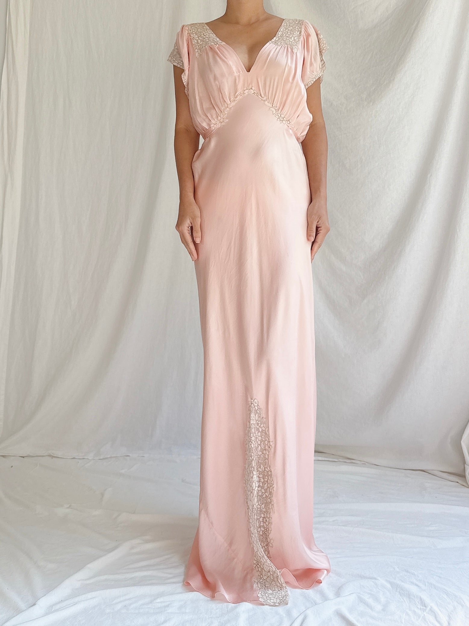 1930s Pink Silk Slip Dress - M