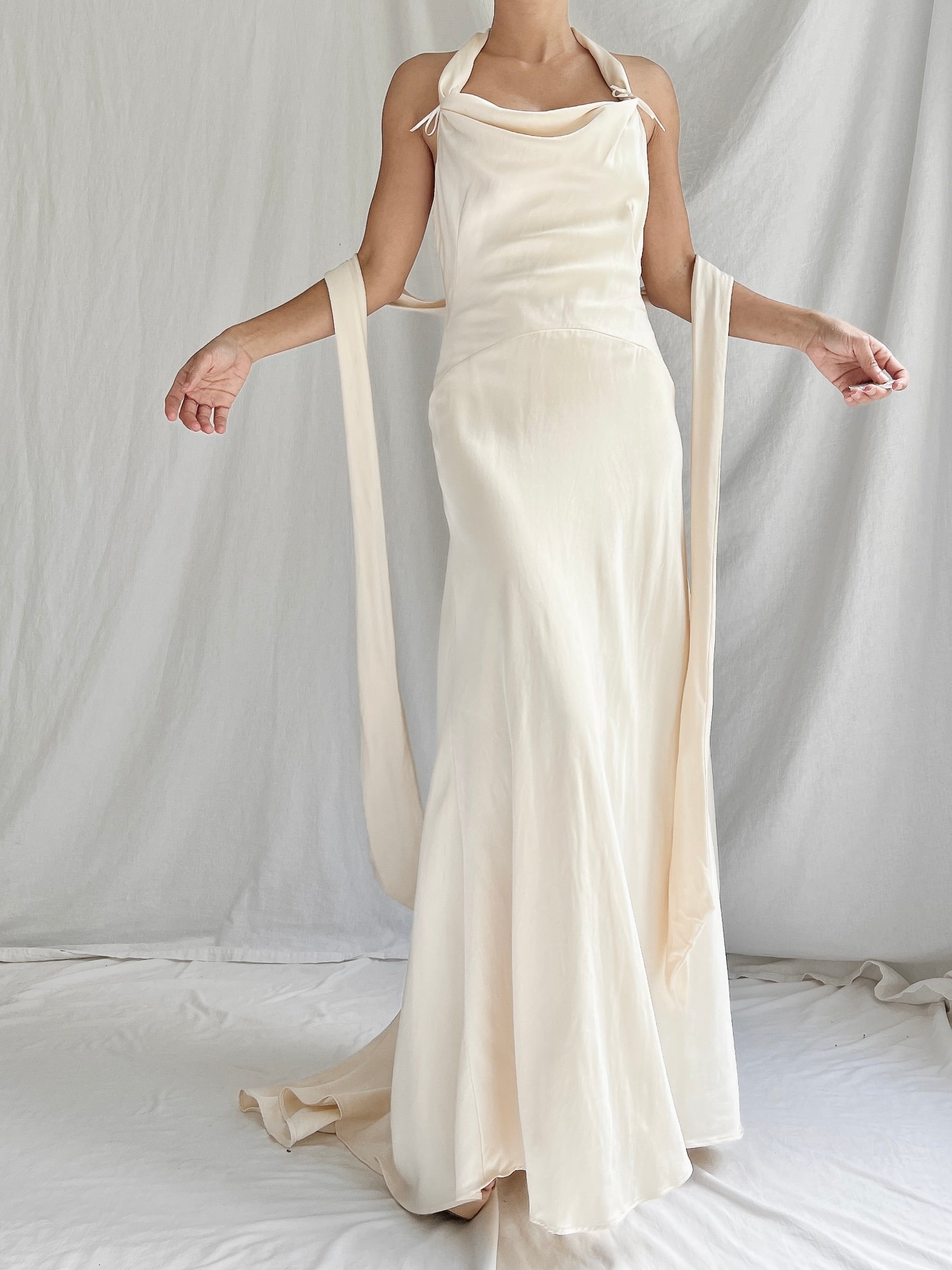 Vintage Double Layered Ivory Silk Gown - XS/2