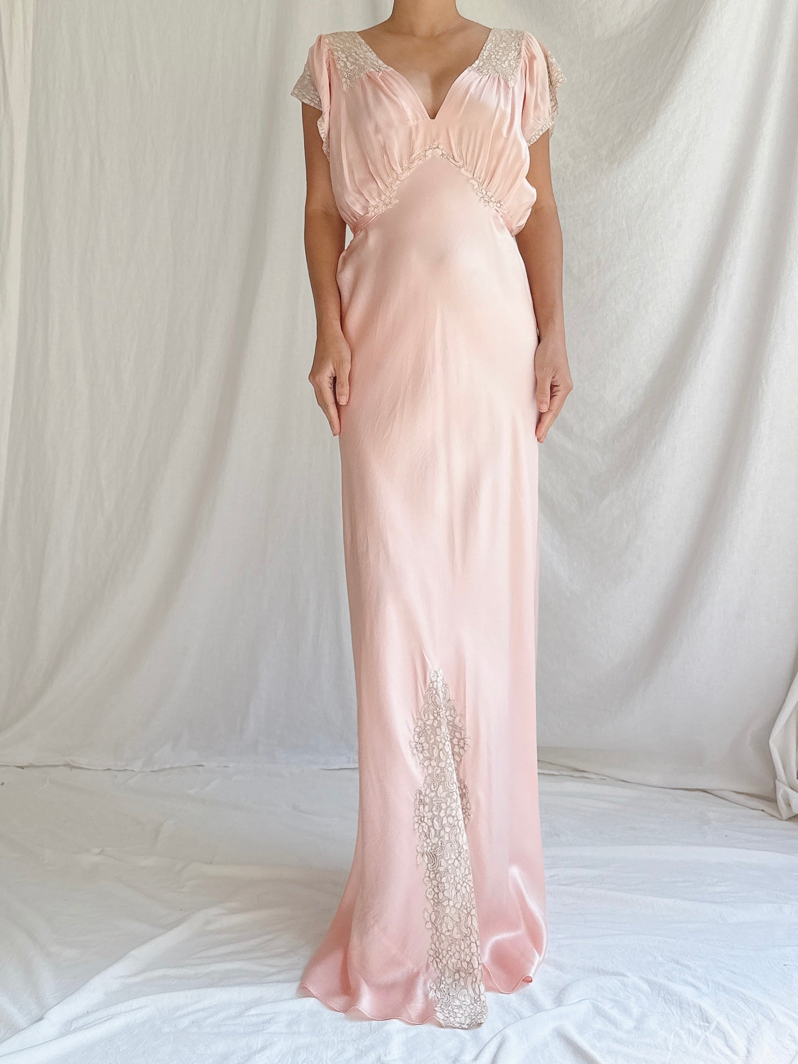 1930s Pink Silk Slip Dress - M