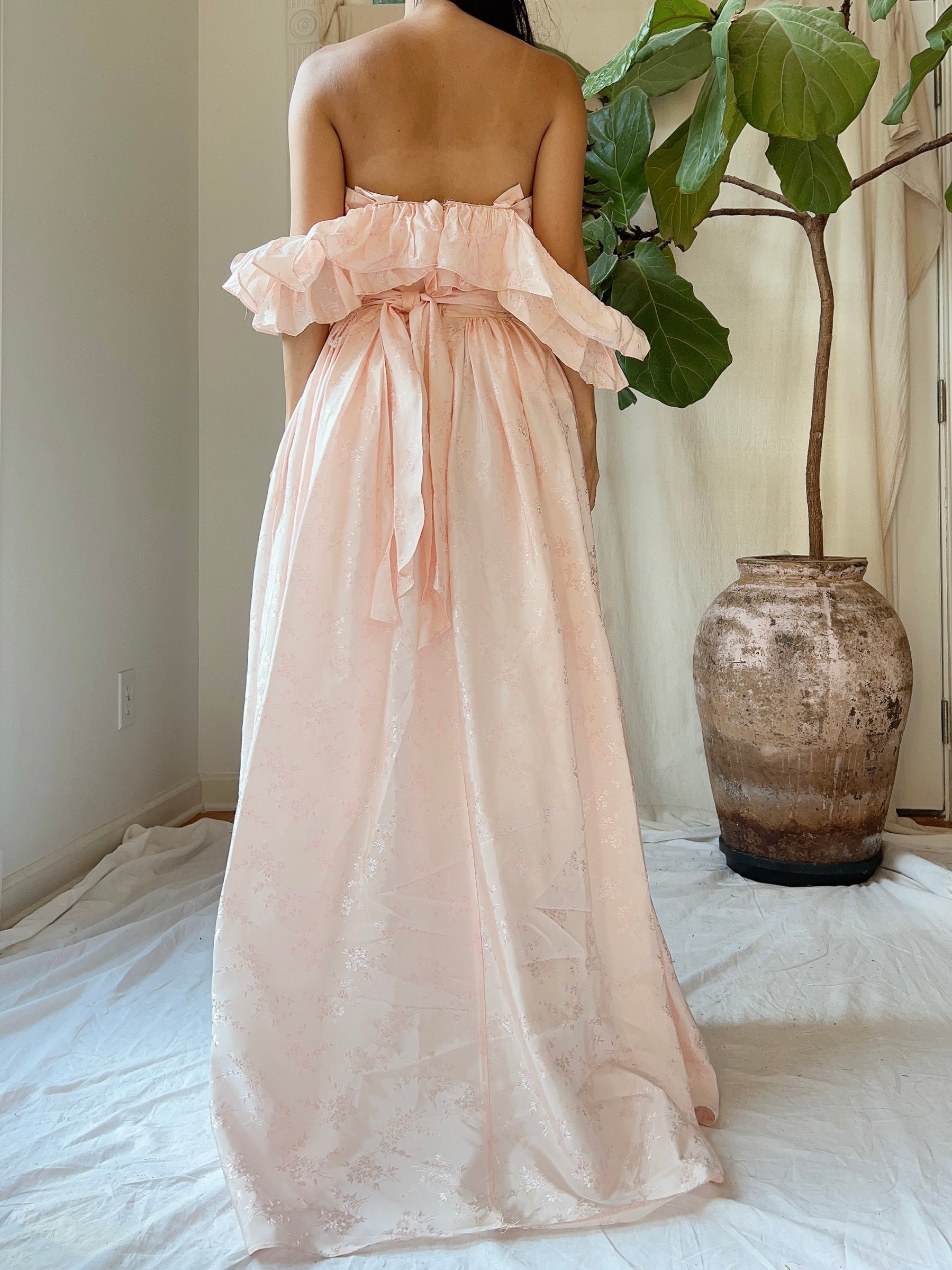 Vintage Pink Tafetta Off-the-Shoulder Dress - XS