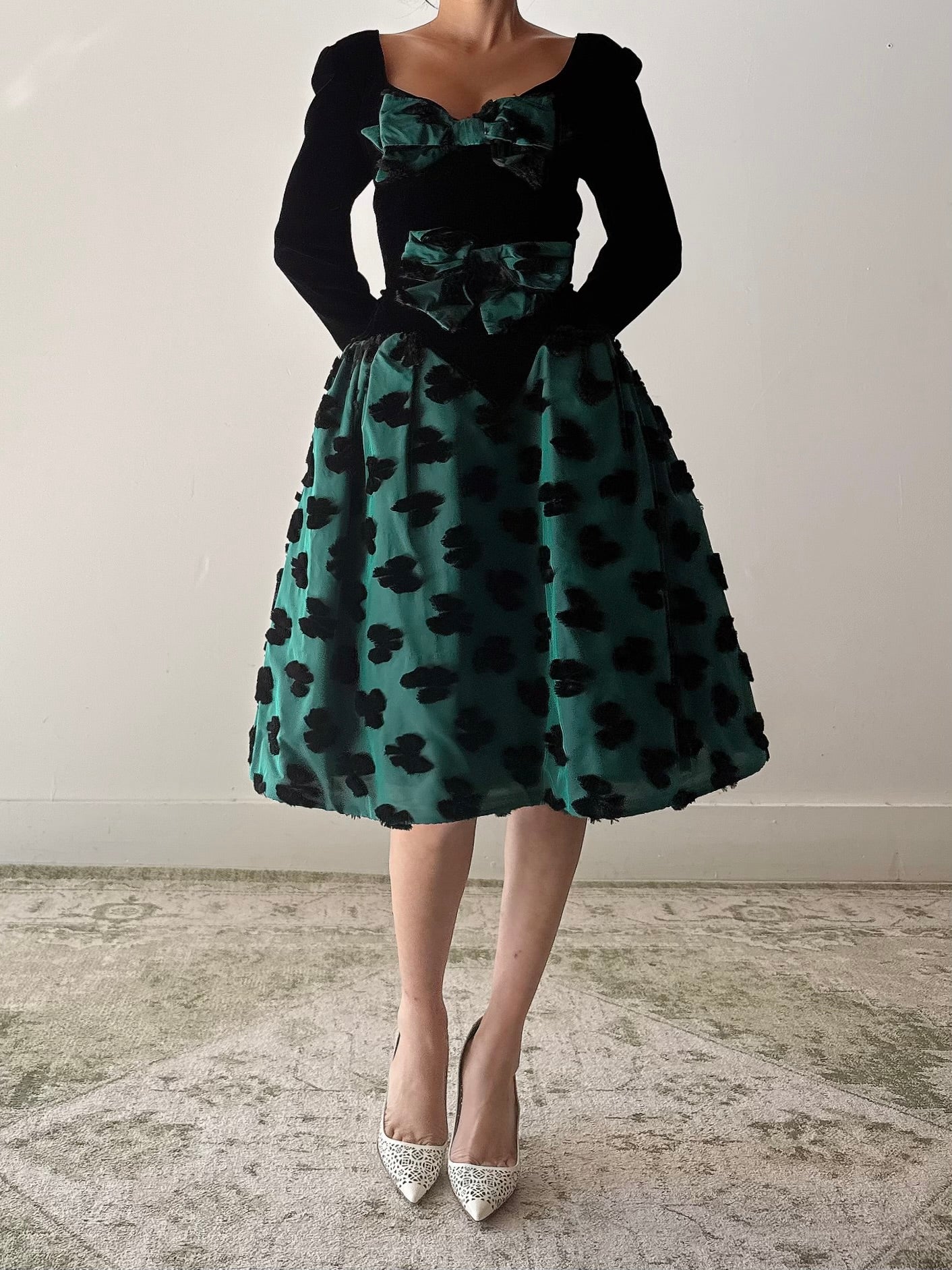 Vintage Victor Costa Silk and Velvet Bow Dress