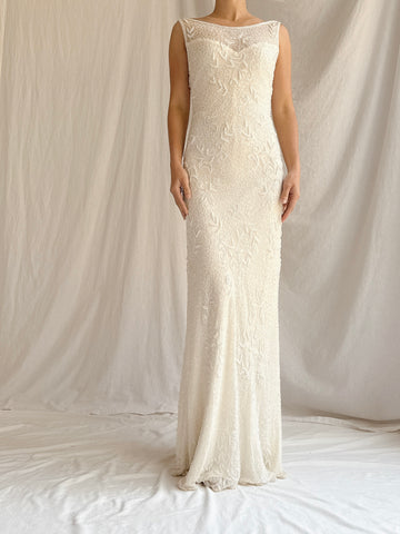 Vintage Ivory Silk Beaded Gown - S