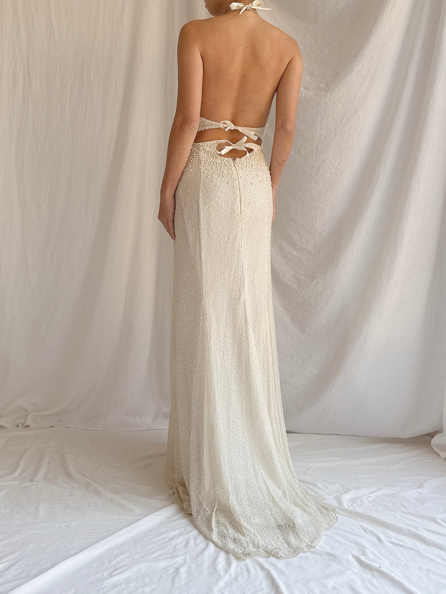 Vintage Silk Pearl Beaded Gown - M