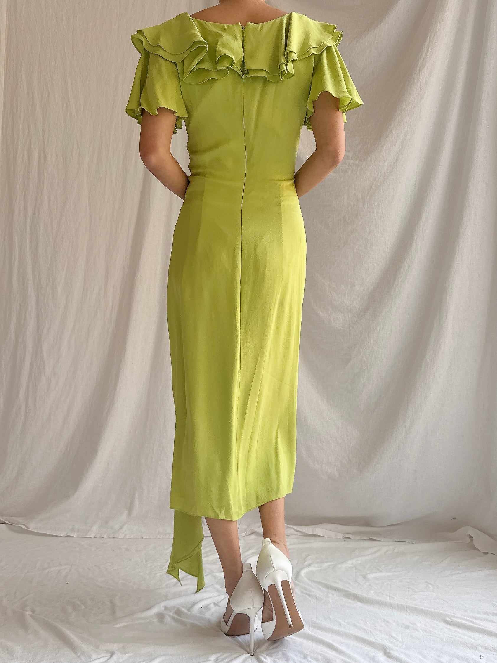 Vintage Chartreuse Belleville Sassoon  Silk Draped Dress - S