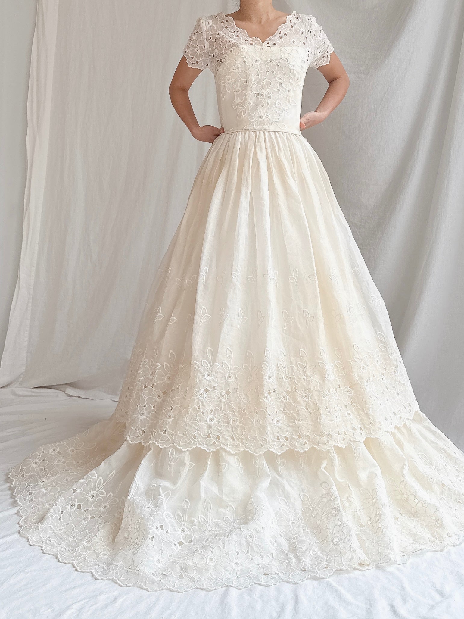 1950s Embroidered Organdy Dress - XS