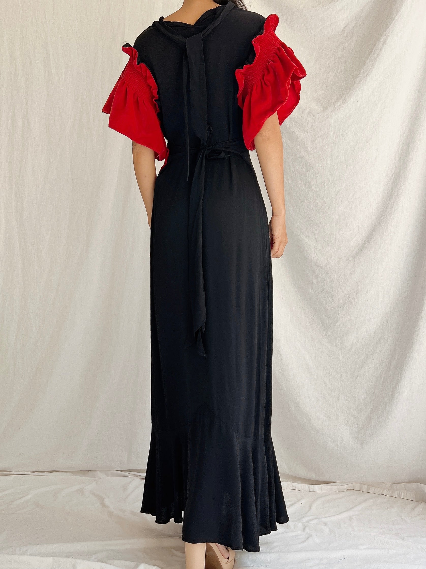 1930s Rayon and Velvet Dress - XS