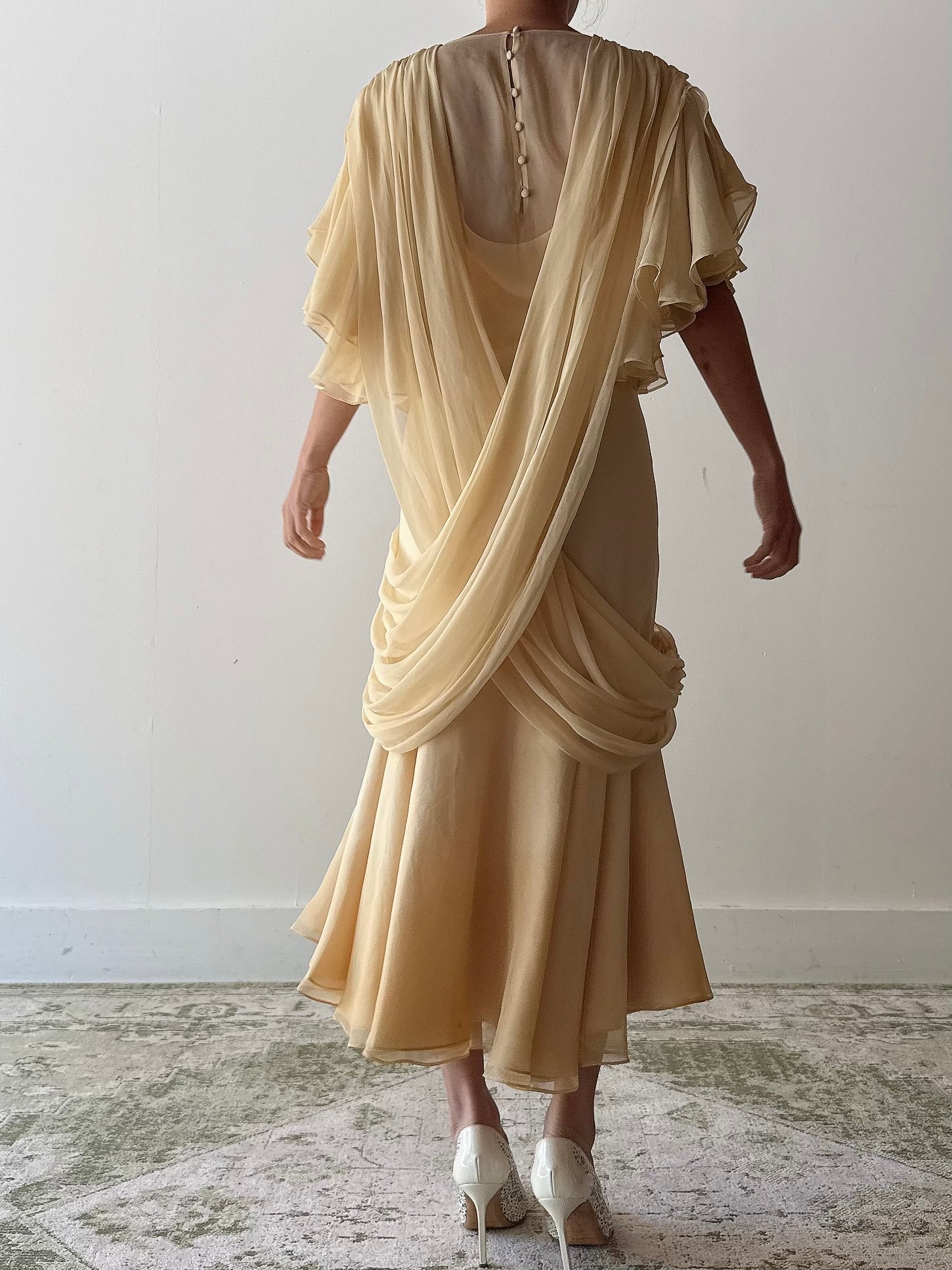 Vintage Marinelli Chiffon Draped Dress - M