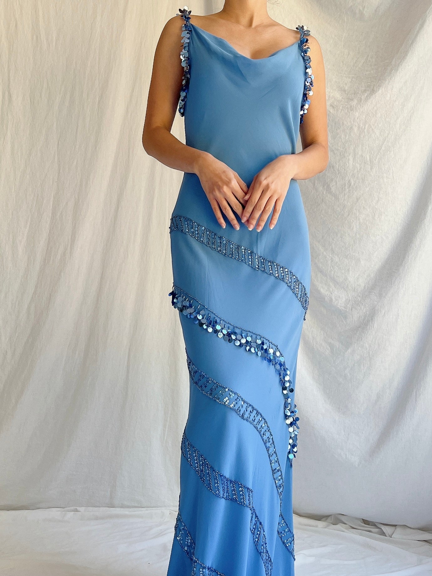 Vintage Blue Silk Crepe Gown - M/L