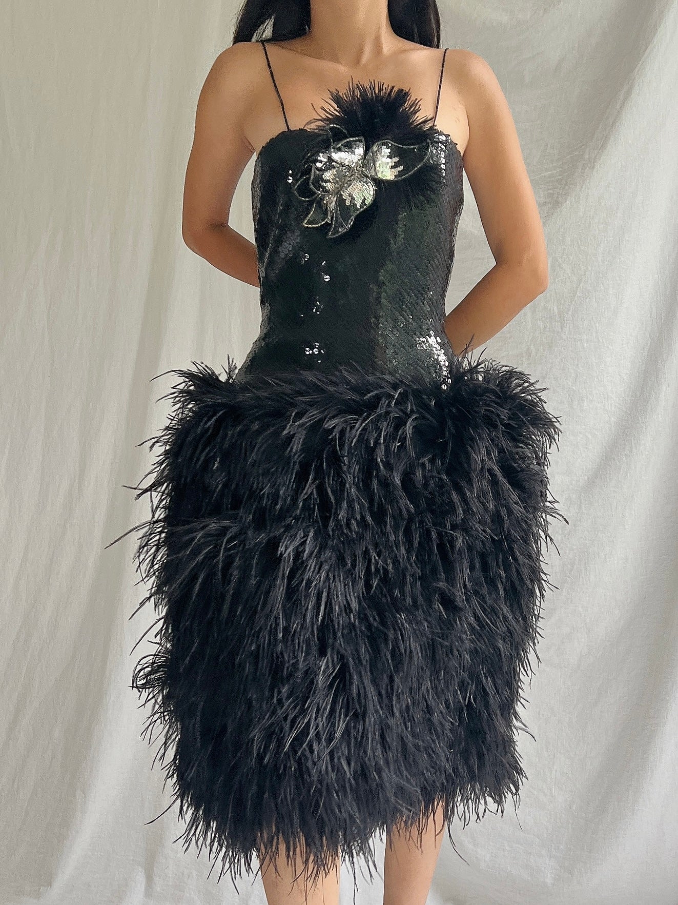 Vintage Lillie Rubin Ostrich Feather Dress - S