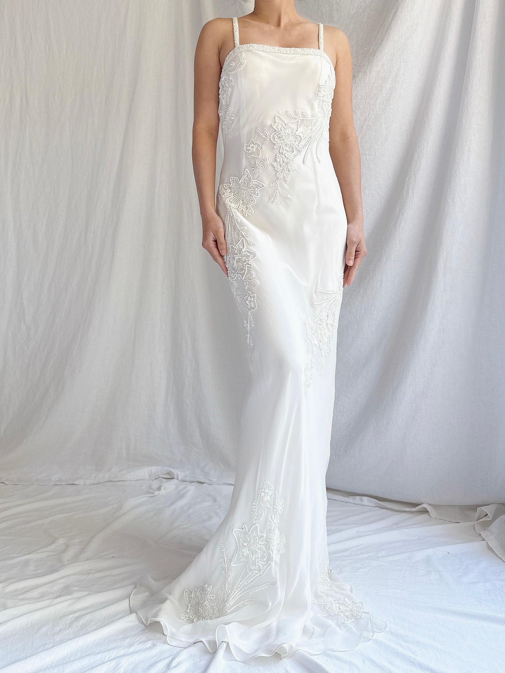 Vintage Silk Chiffon Beaded Dress - S