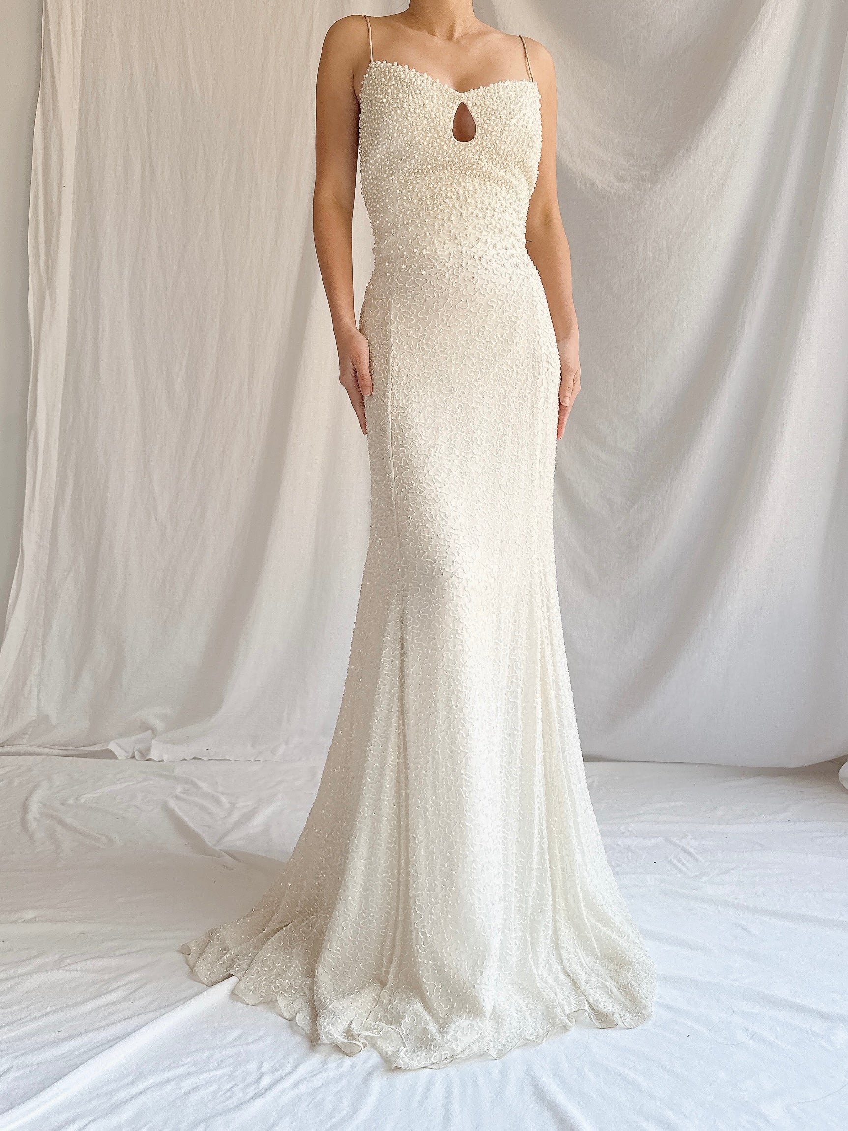 Vintage Silk Pearl Beaded Gown - M