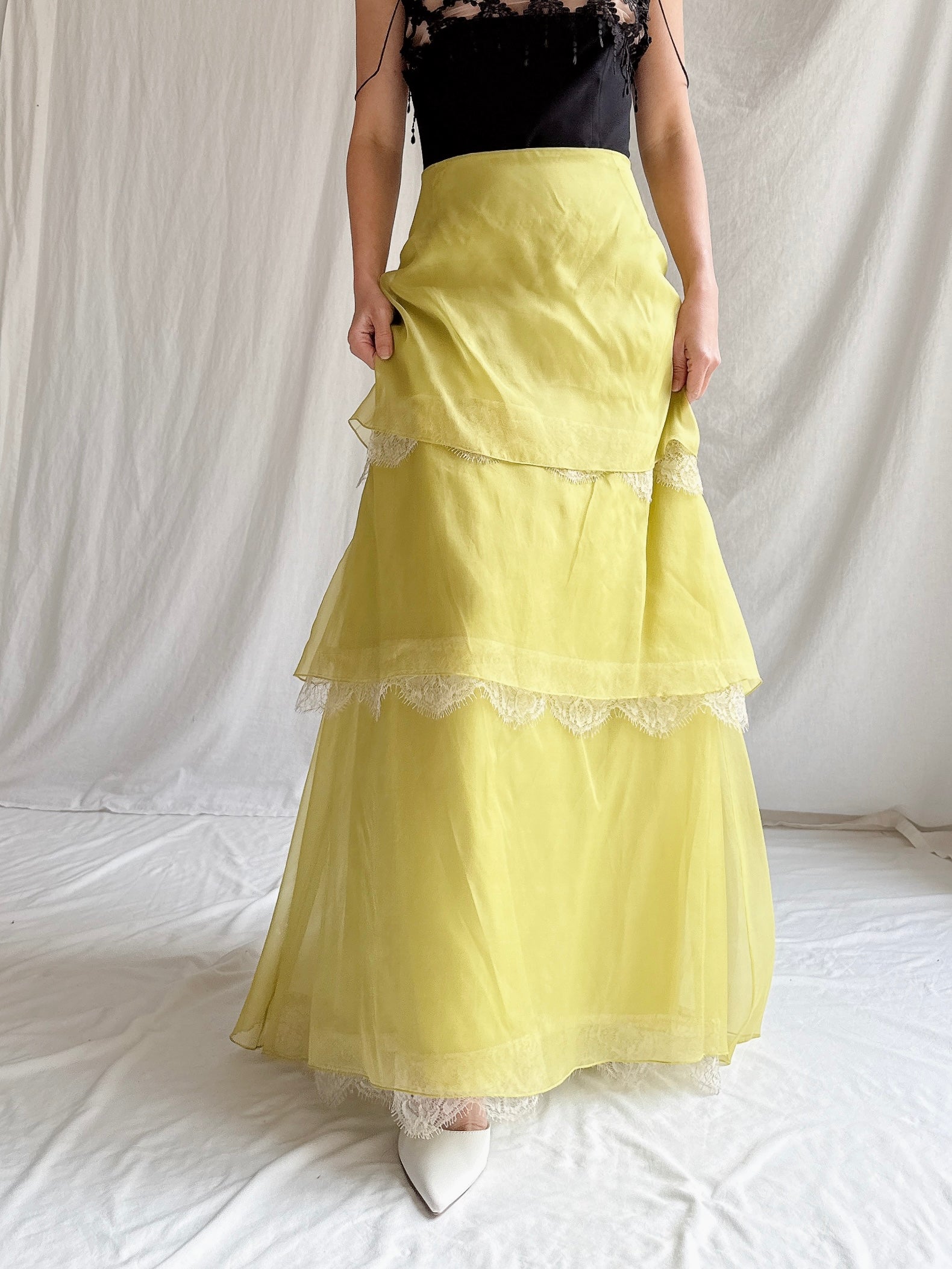 Vintage Maria Coca Silk Organza Tiered Skirt - L/US 14