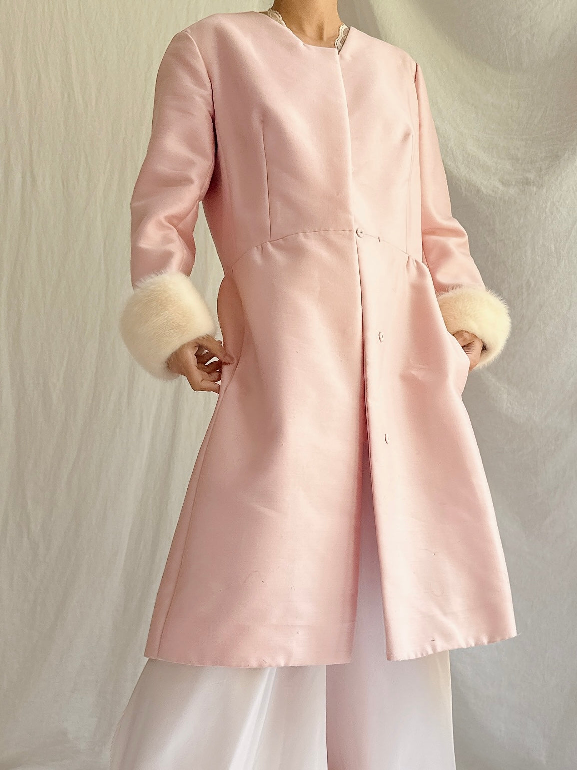 1969s Silk Wool Mink Cuff Coat - S