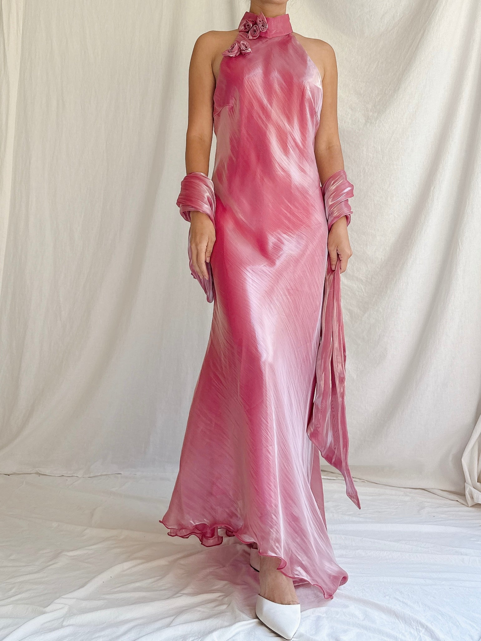 Vintage Iridescent Watermelon Halter Dress - S