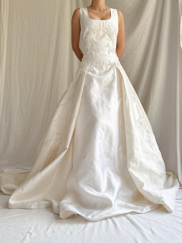 Vintage Raw Silk & Lace Beaded Gown - S