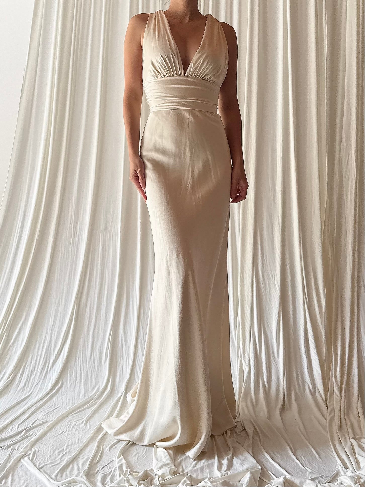 Vintage Plunging Silk Gown - XS