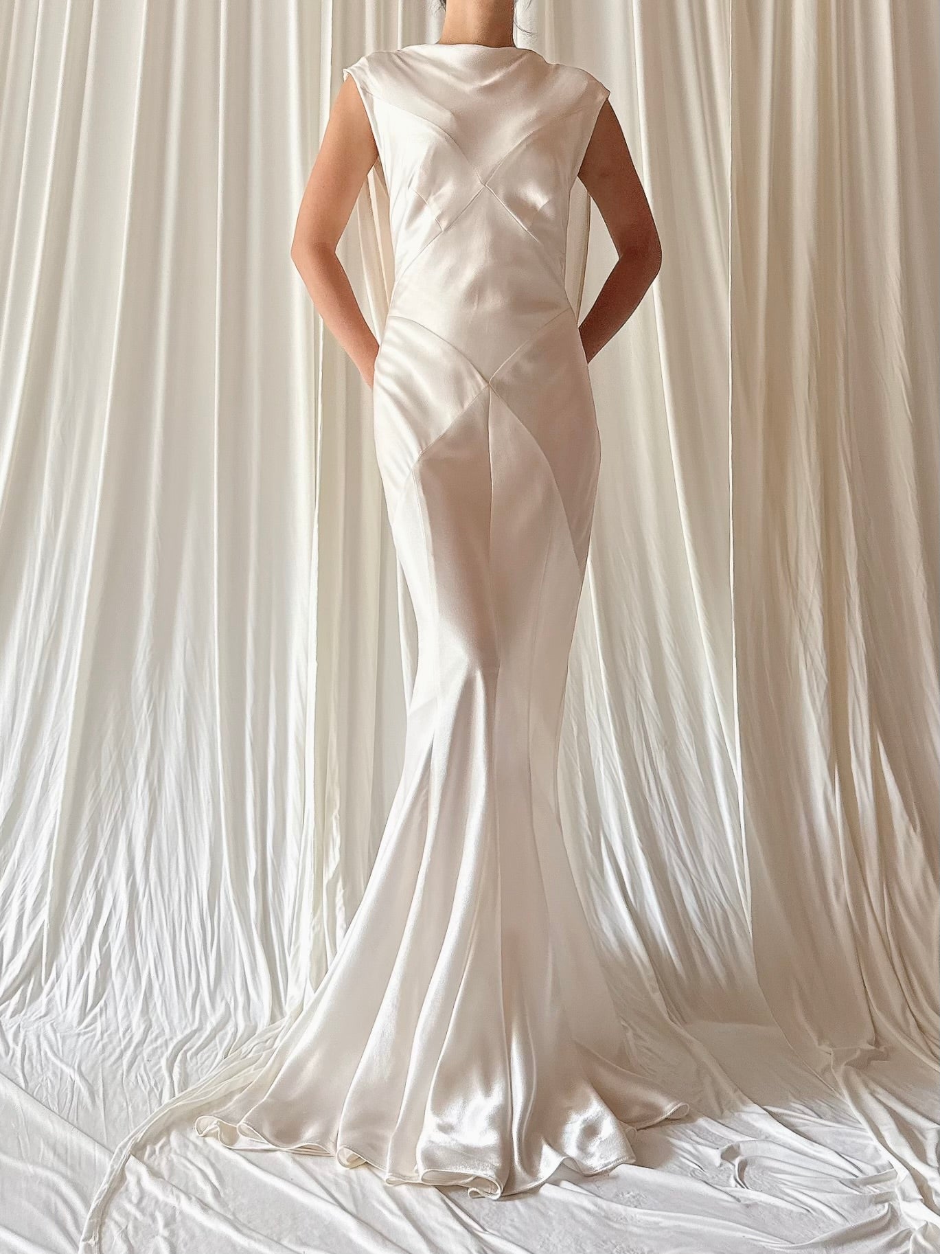 1990s Satin Bias Low Cut Back Gown - Size 4-8