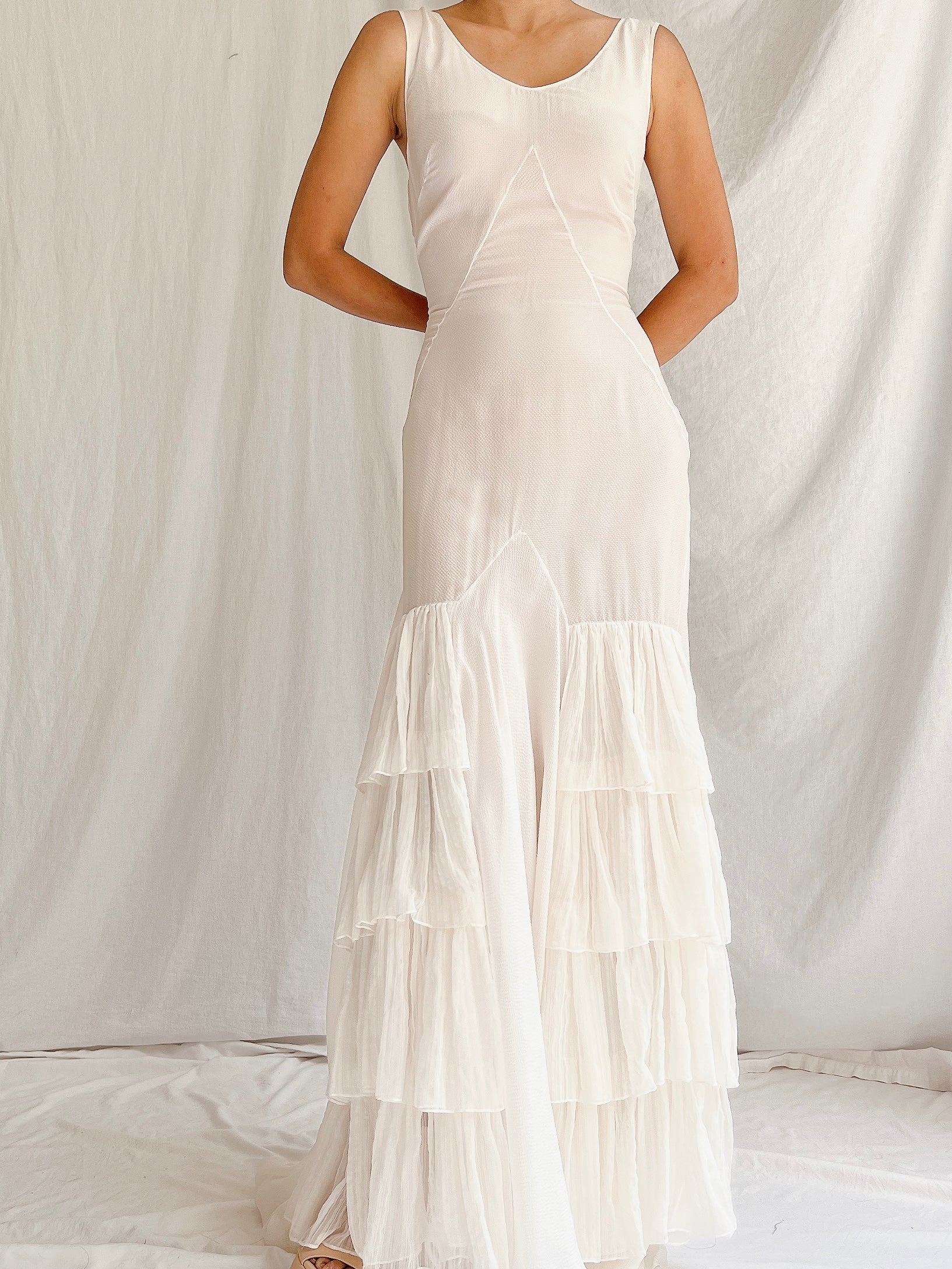 Y2K Silk Tiered Gown - S