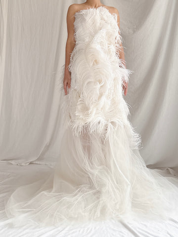 RESERVED Vintage 2-Piece Liancarlo Couture Feather Gown - S/6