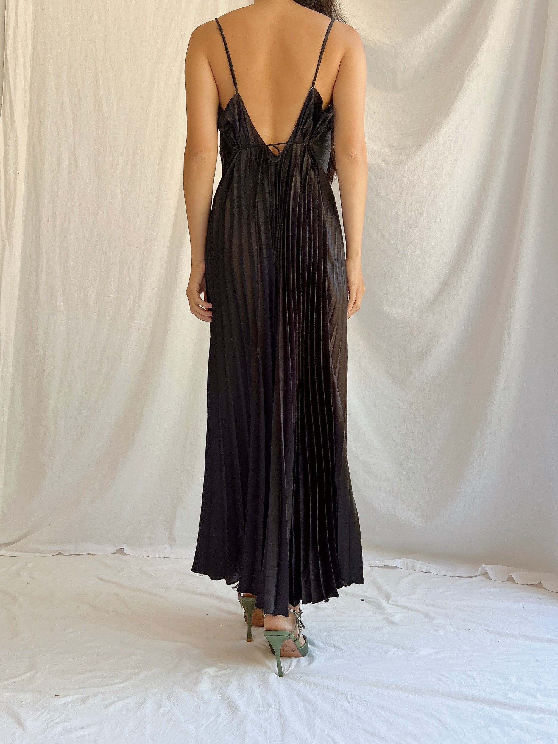 Vintage Black Pleated Slip Dress - M