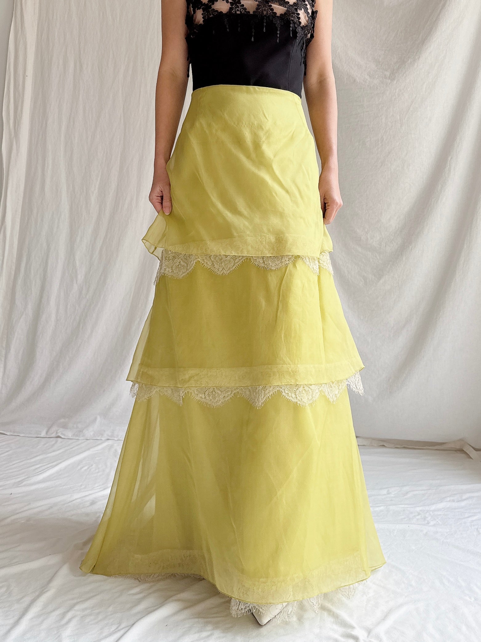 Vintage Maria Coca Silk Organza Tiered Skirt - L/US 14