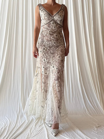 Vintage Embroidered Tulle Dress - 6/8
