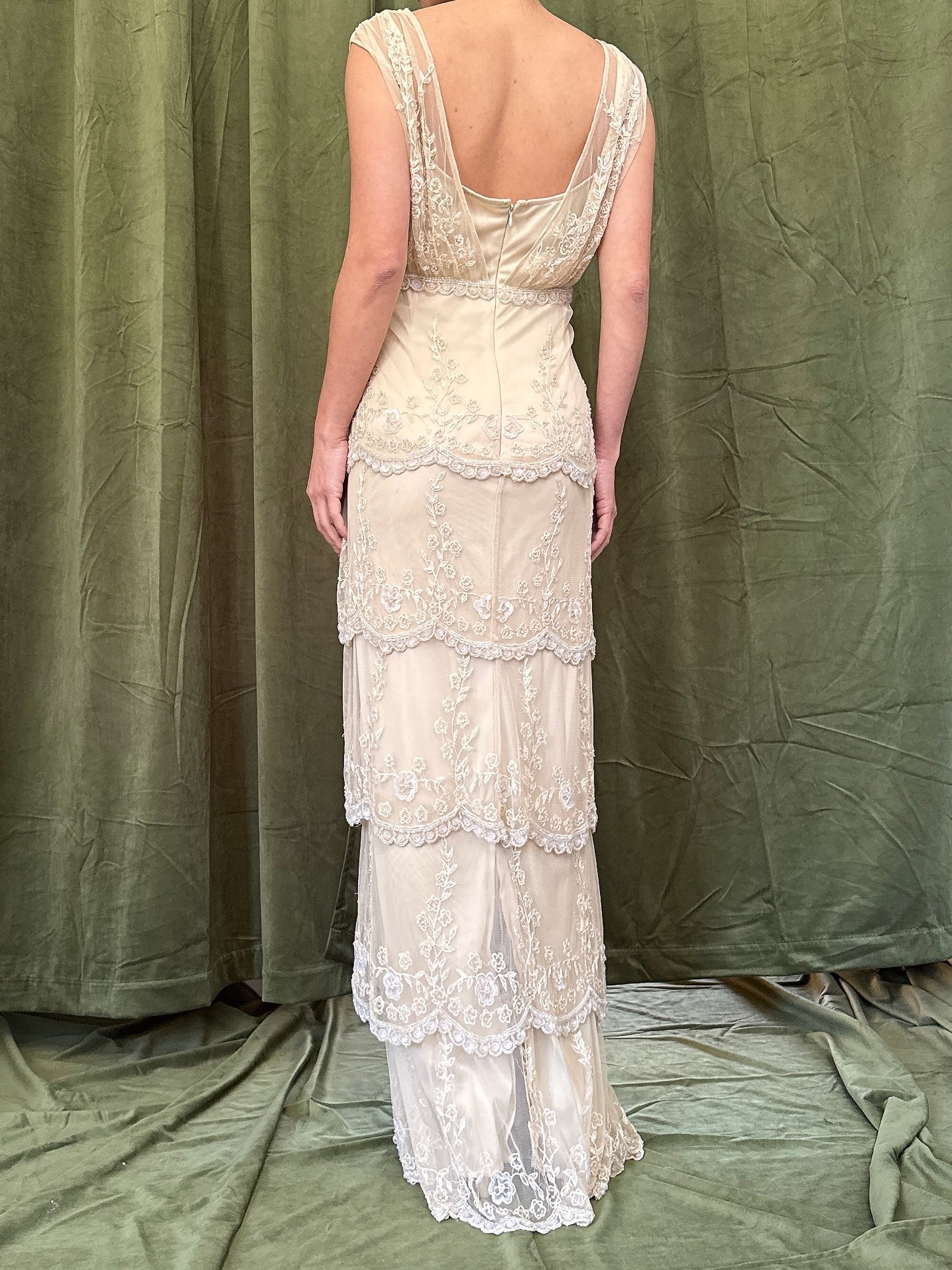 Vintage Tiered Beaded Gown - L