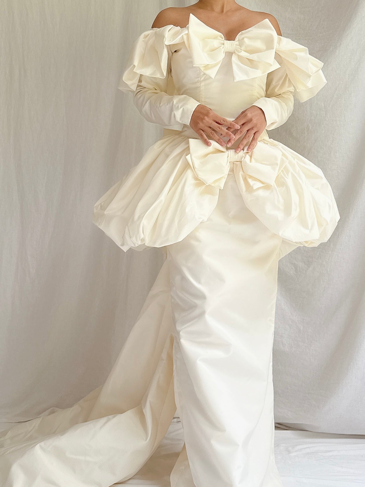 1980s Taffeta Peplum Bow Gown - XS