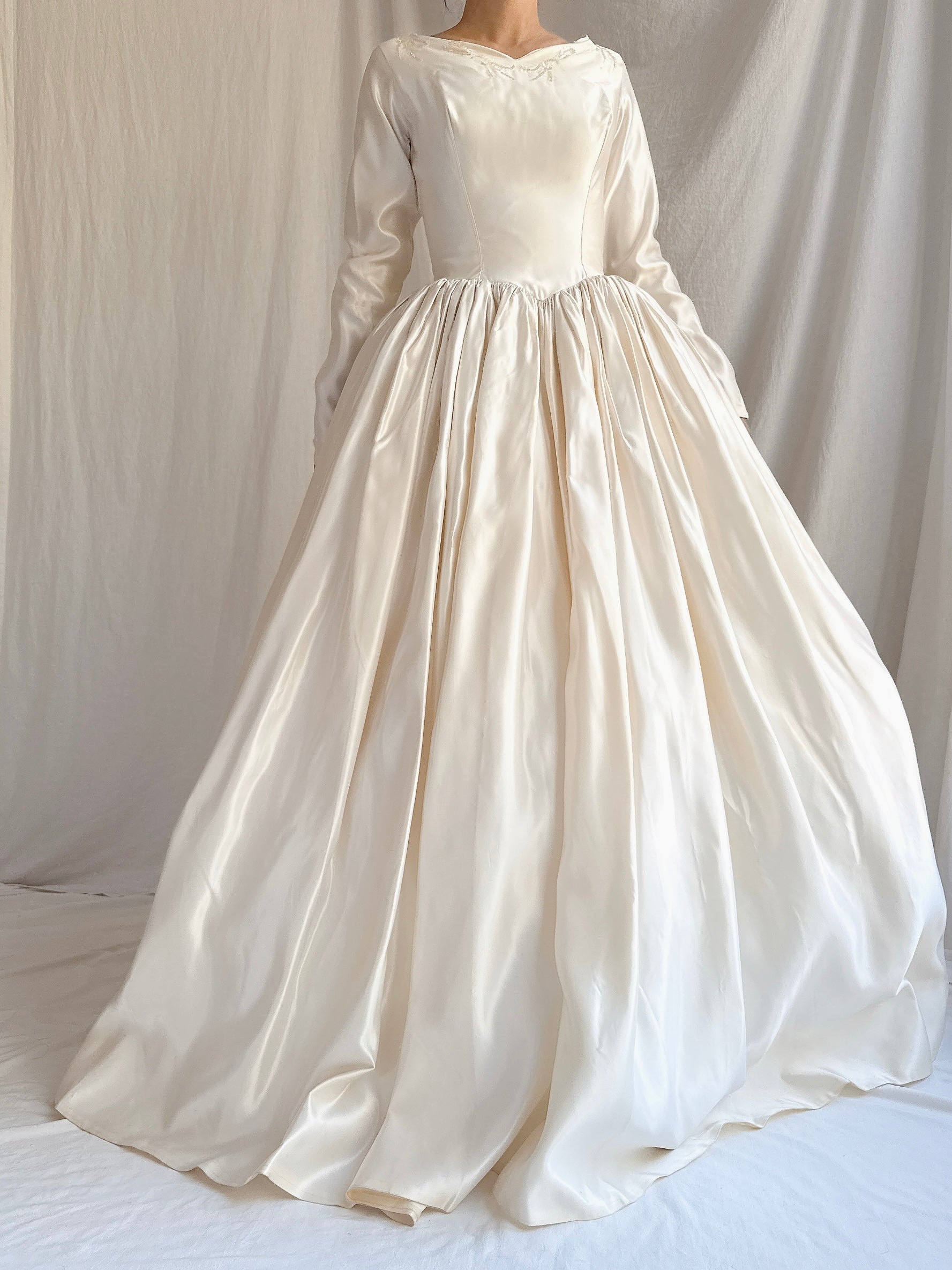 1950s Satin Long Sleeve Gown - XS