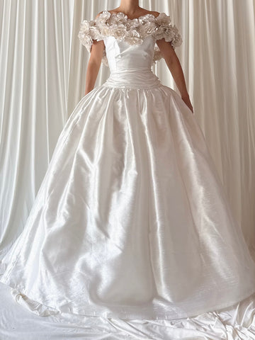 1980s Taffeta Rosette Gown - M/L