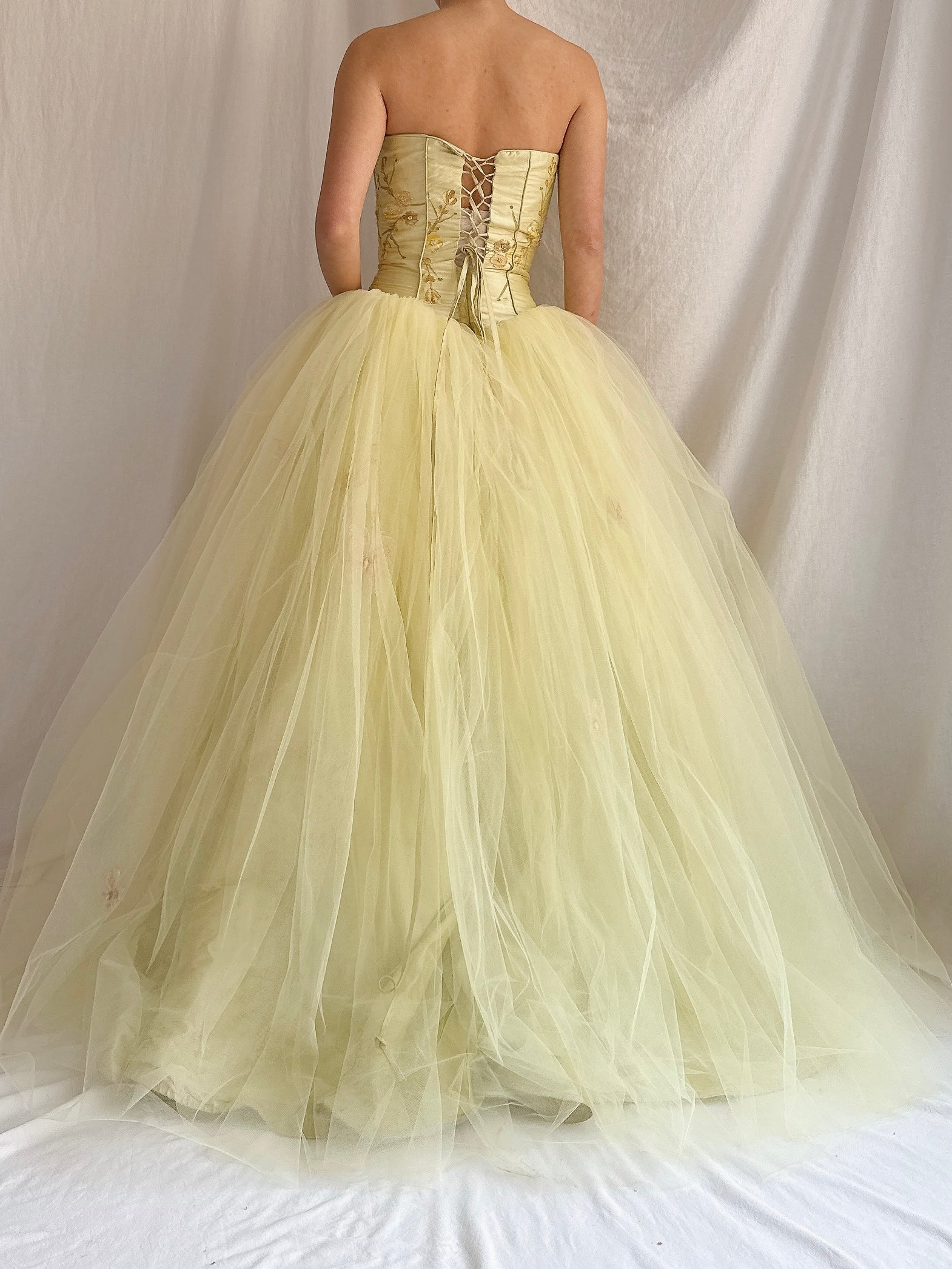Vintage Raw Silk and Tulle Gown - XS-S