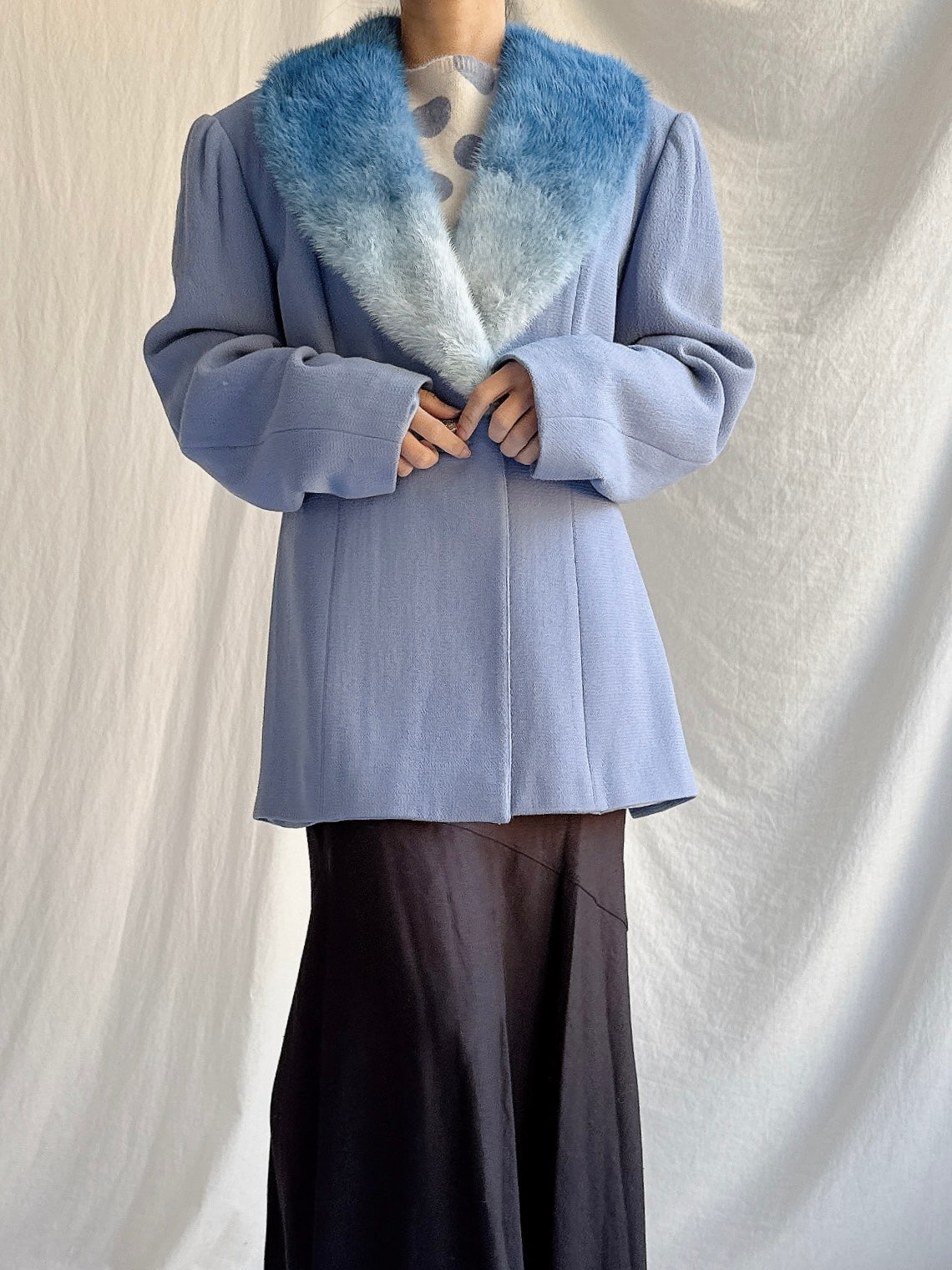 Vintage Paola Baccini Italy Lana Wool and Mink Collar Jacket - L IT 50/US 16