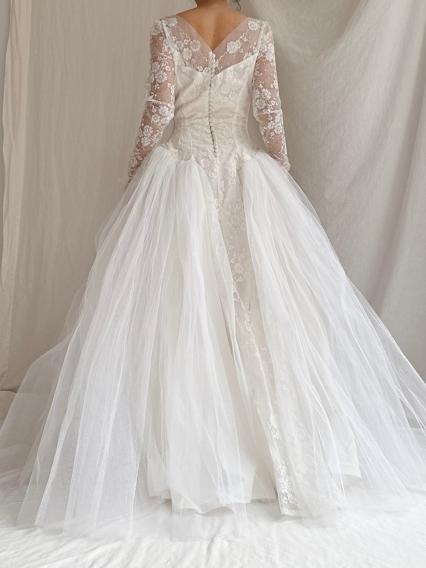 1950s Tulle Long Sleeve Dress - XS