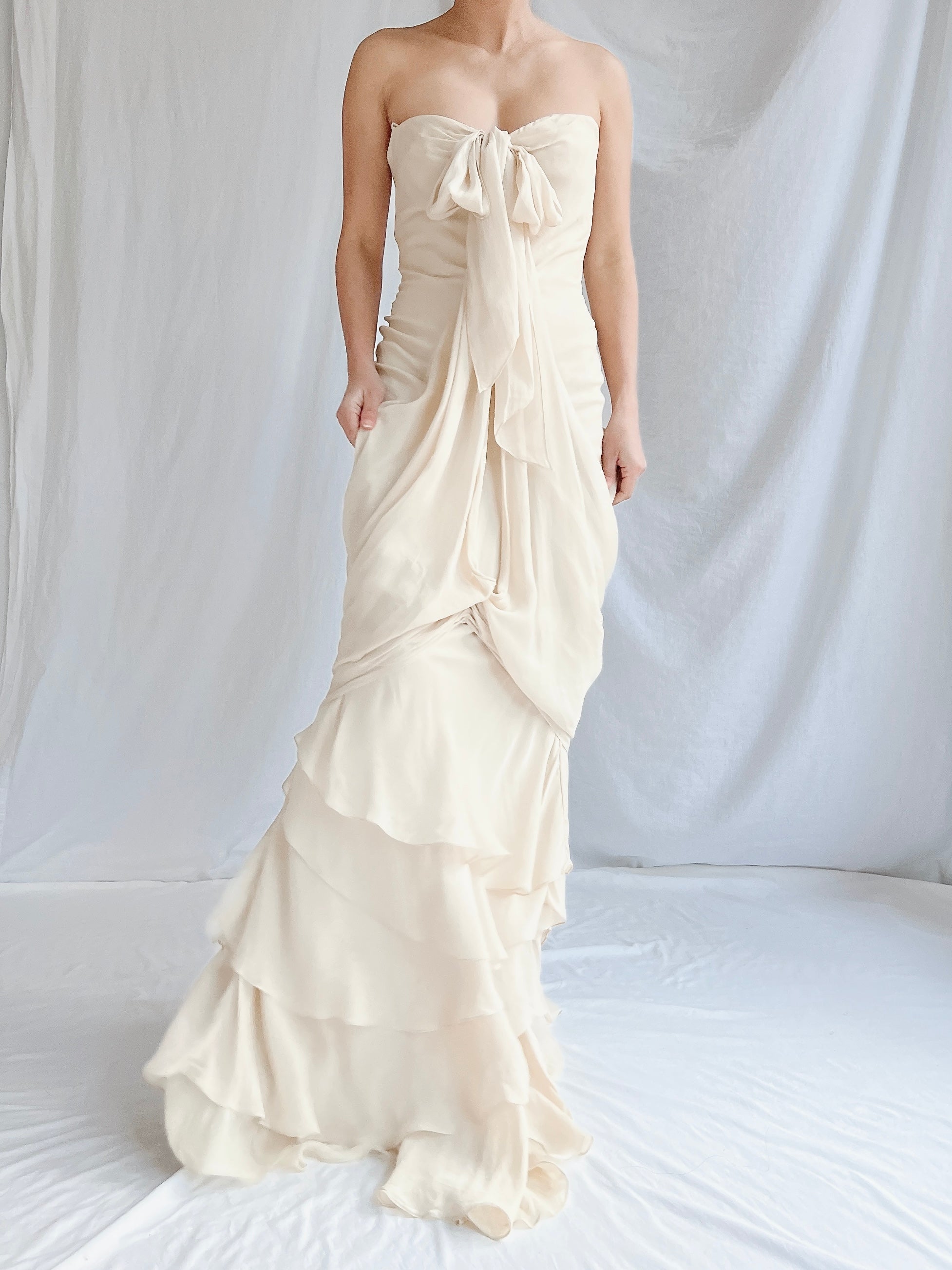 Vintage J. Mendel Oyster Silk Draped Gown -  S/4/6