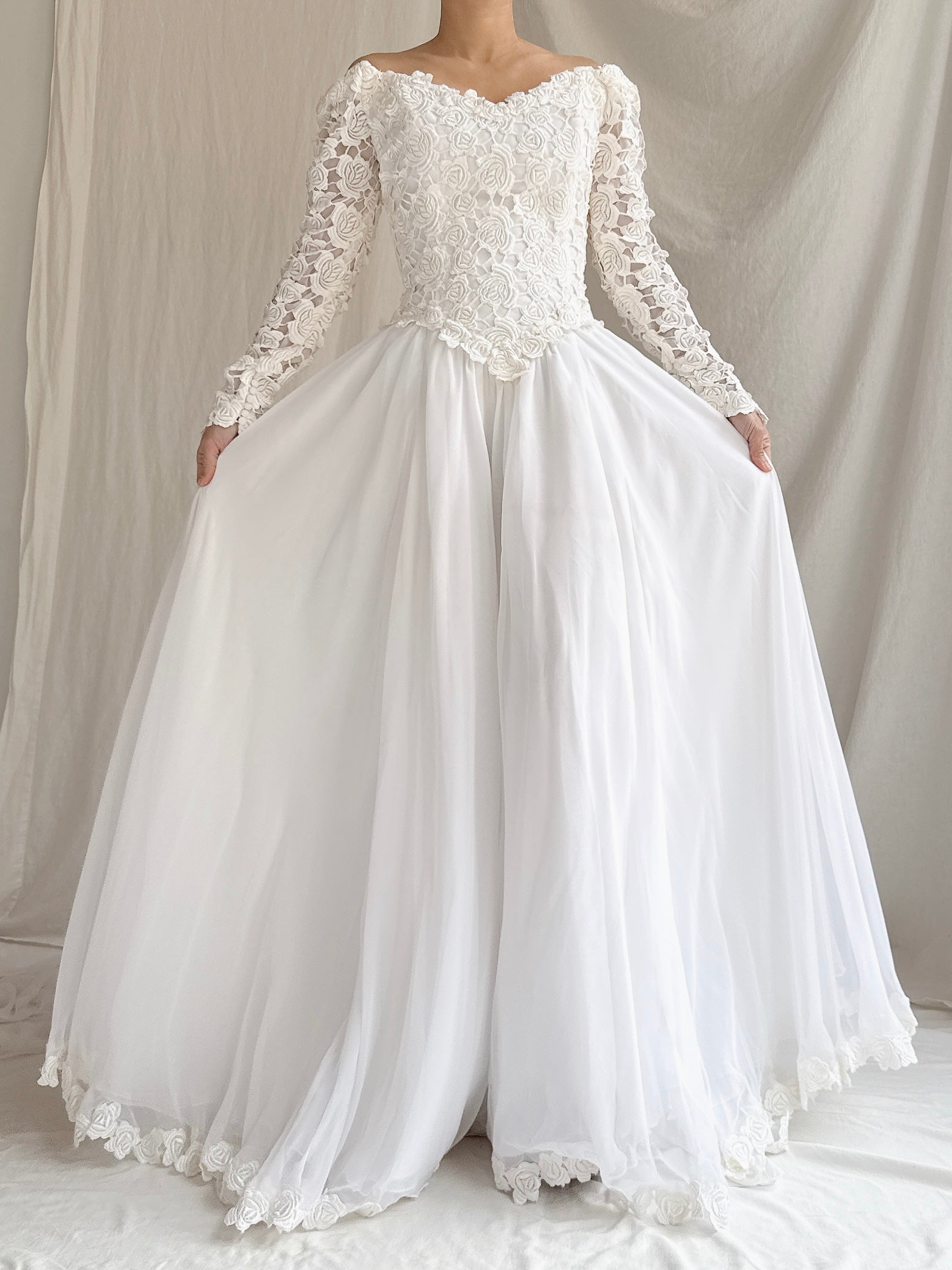 1980s Chiffon Embroidered Gown - S