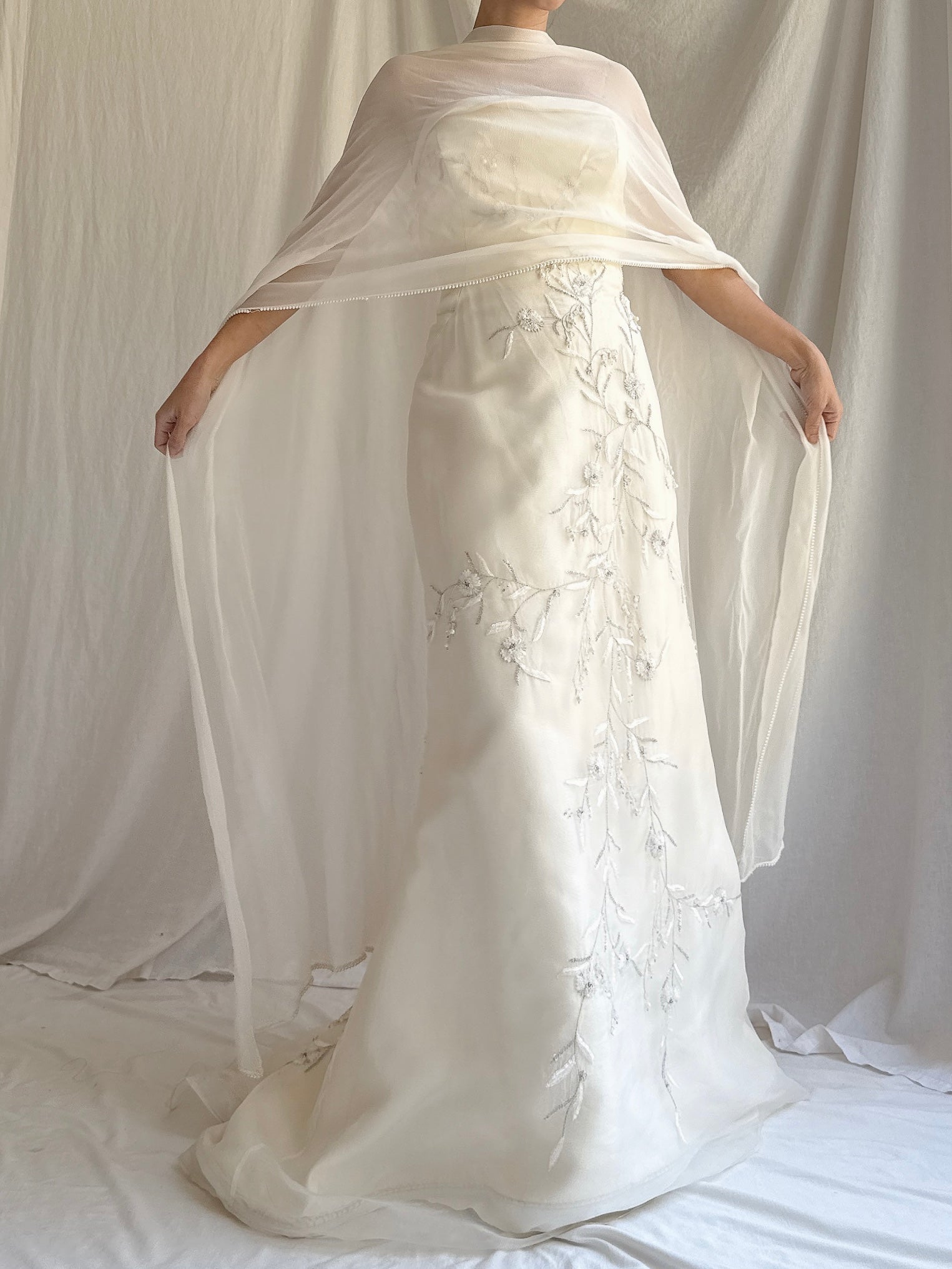 Vintage Lazaro Silk Strapless Lily-of-the-Valley Gown - M 6/8