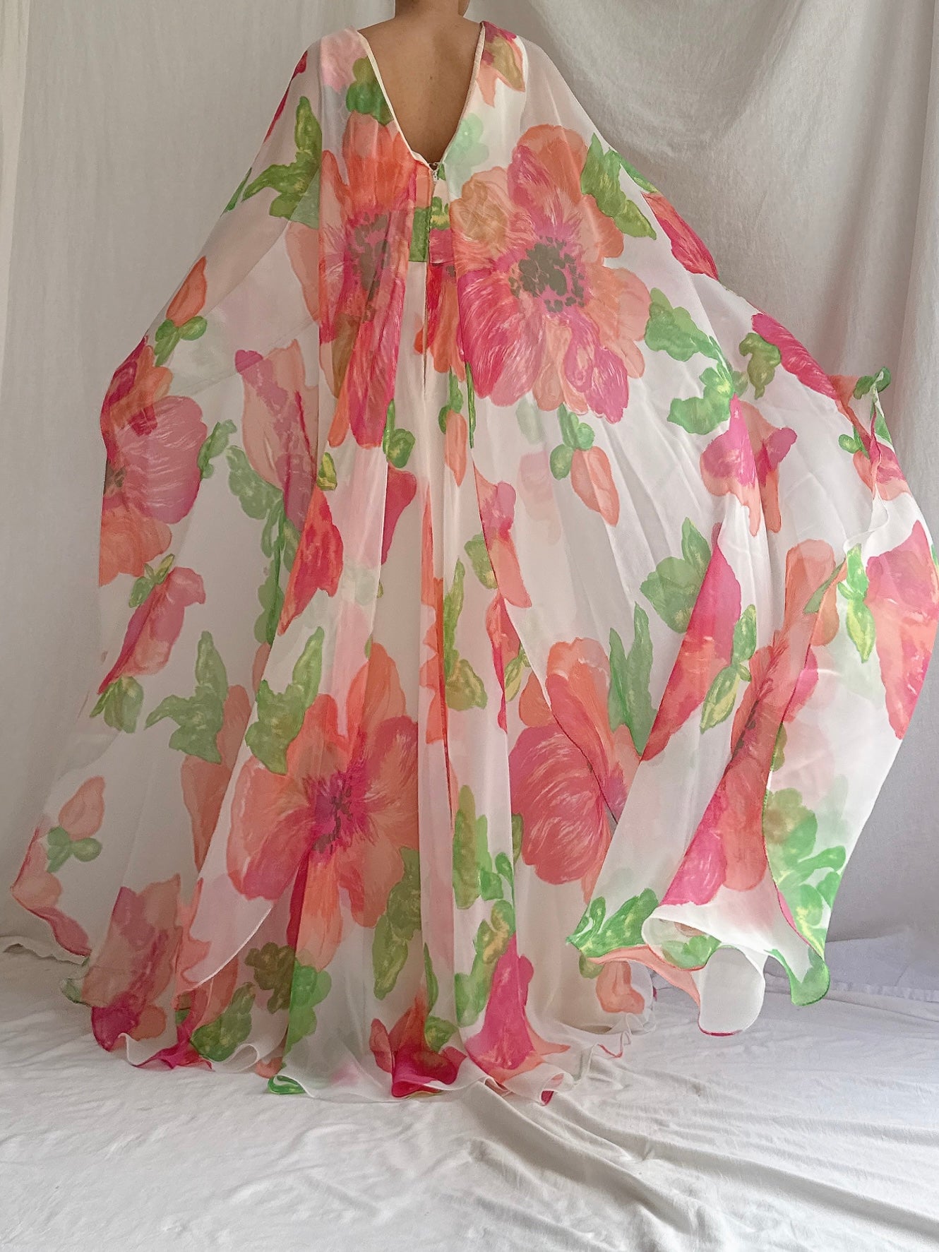 Vintage Chiffon Floral Caftan Dress - M