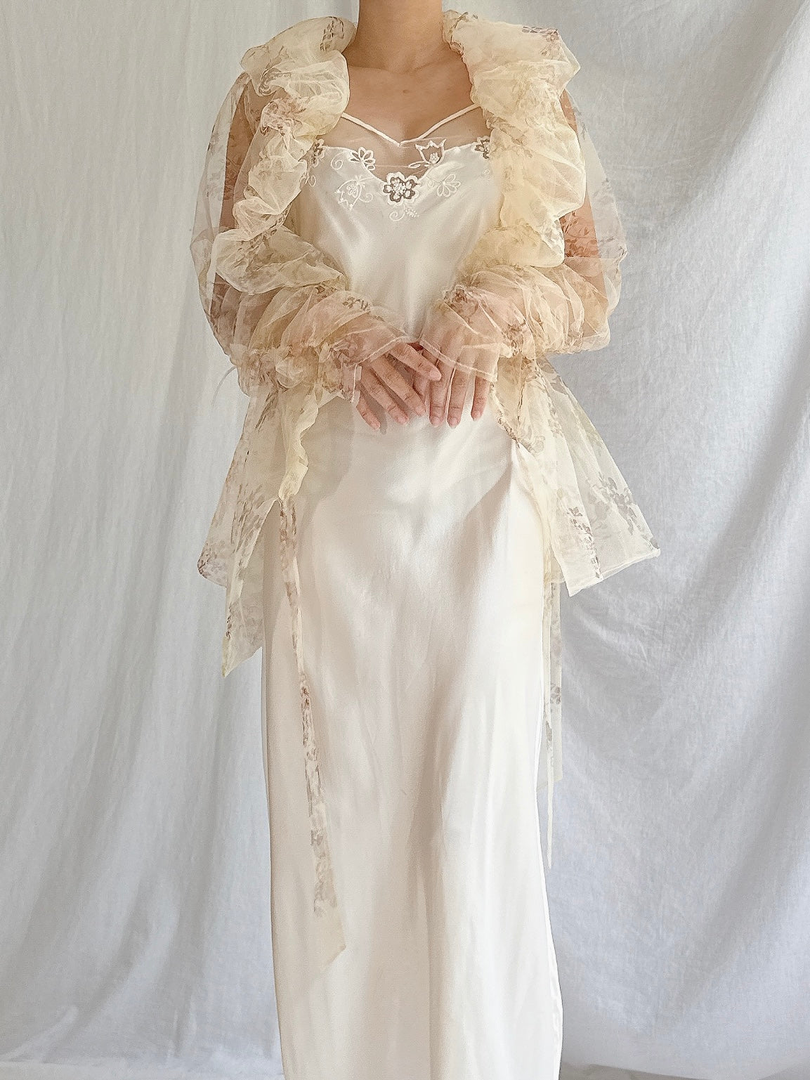 Vintage Paule Vasseur Sheer Tulle Floral Jacket - M/44